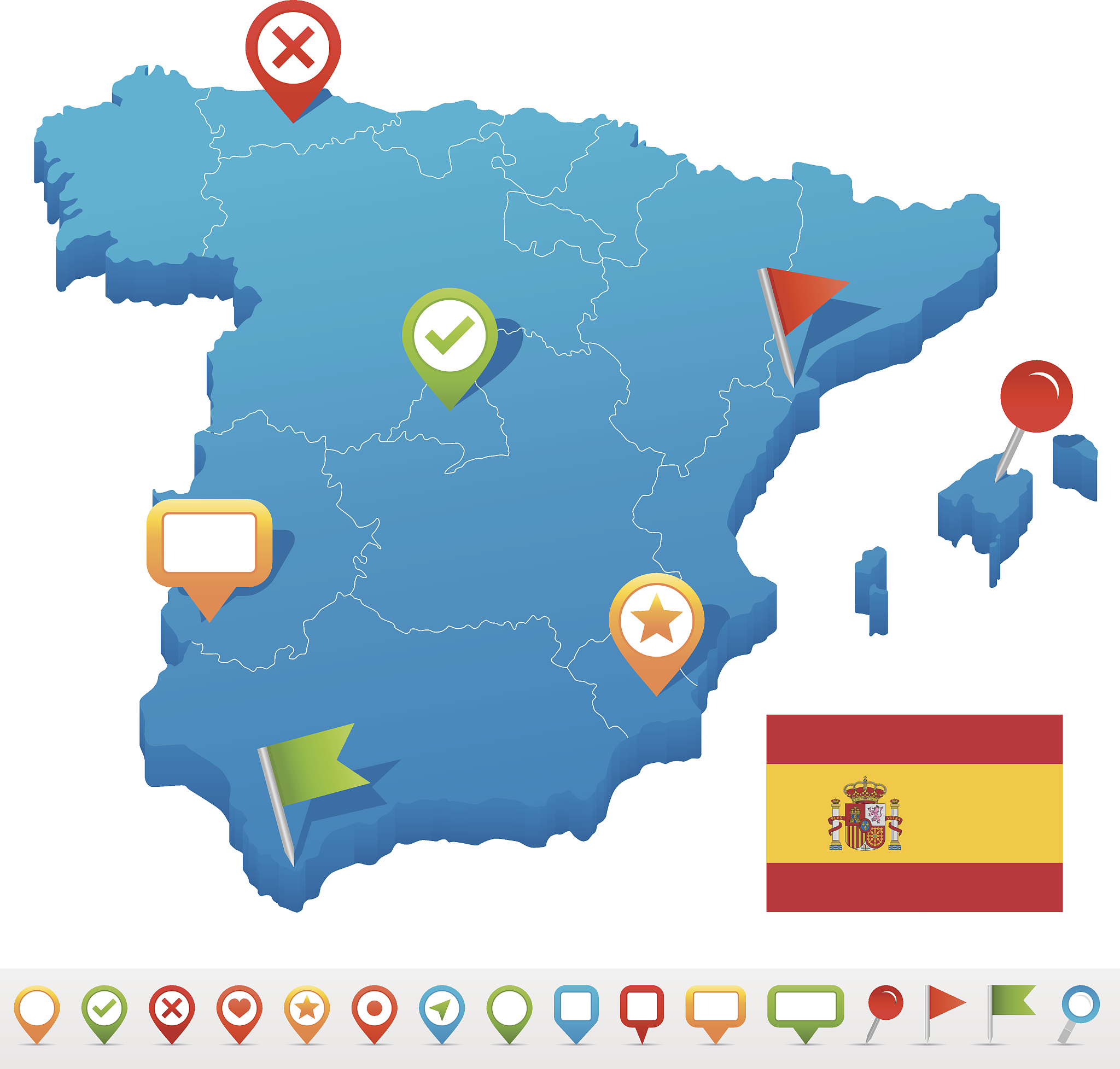 spain map and navigation icons - illustration
