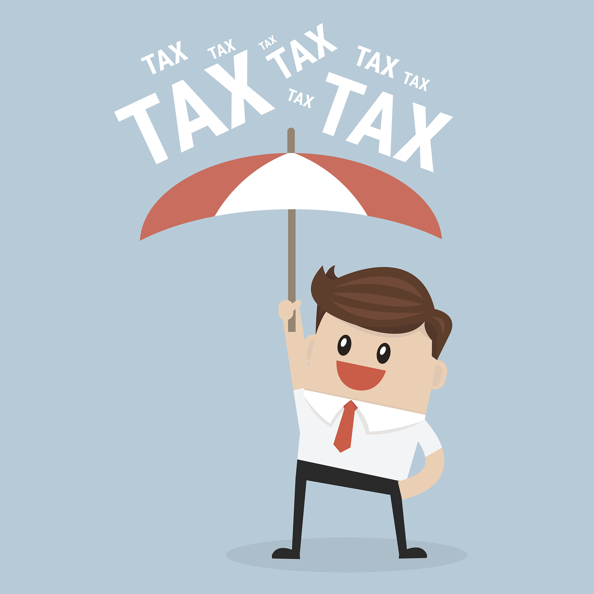 businessman using umbrella for protecting him from tax.