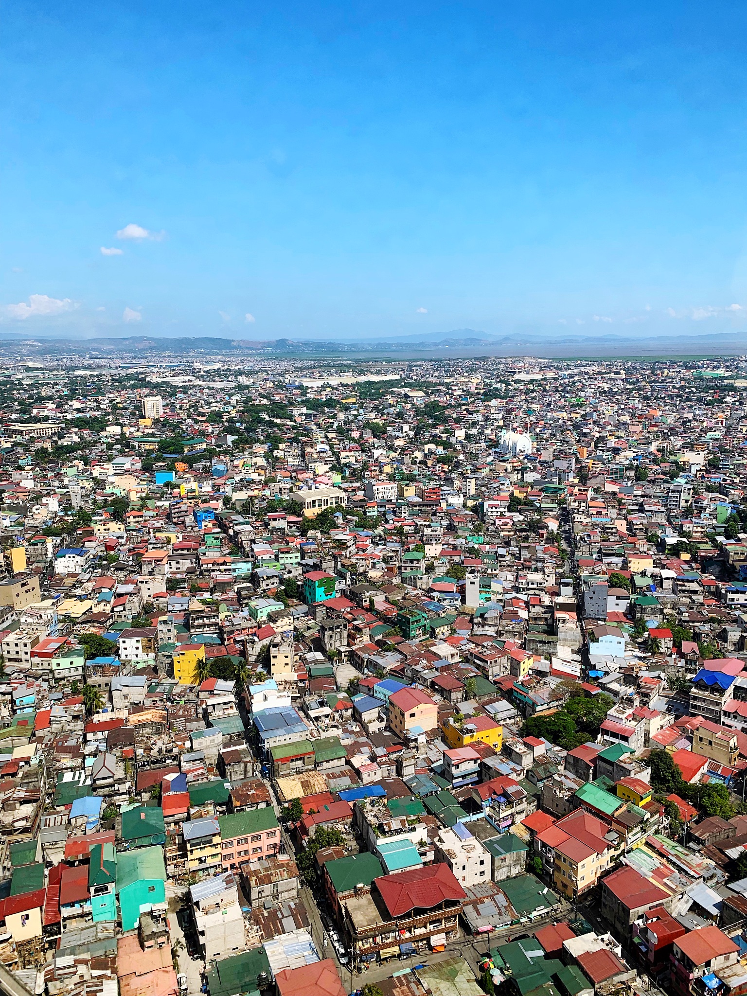 high angle view of townscape against blue sky