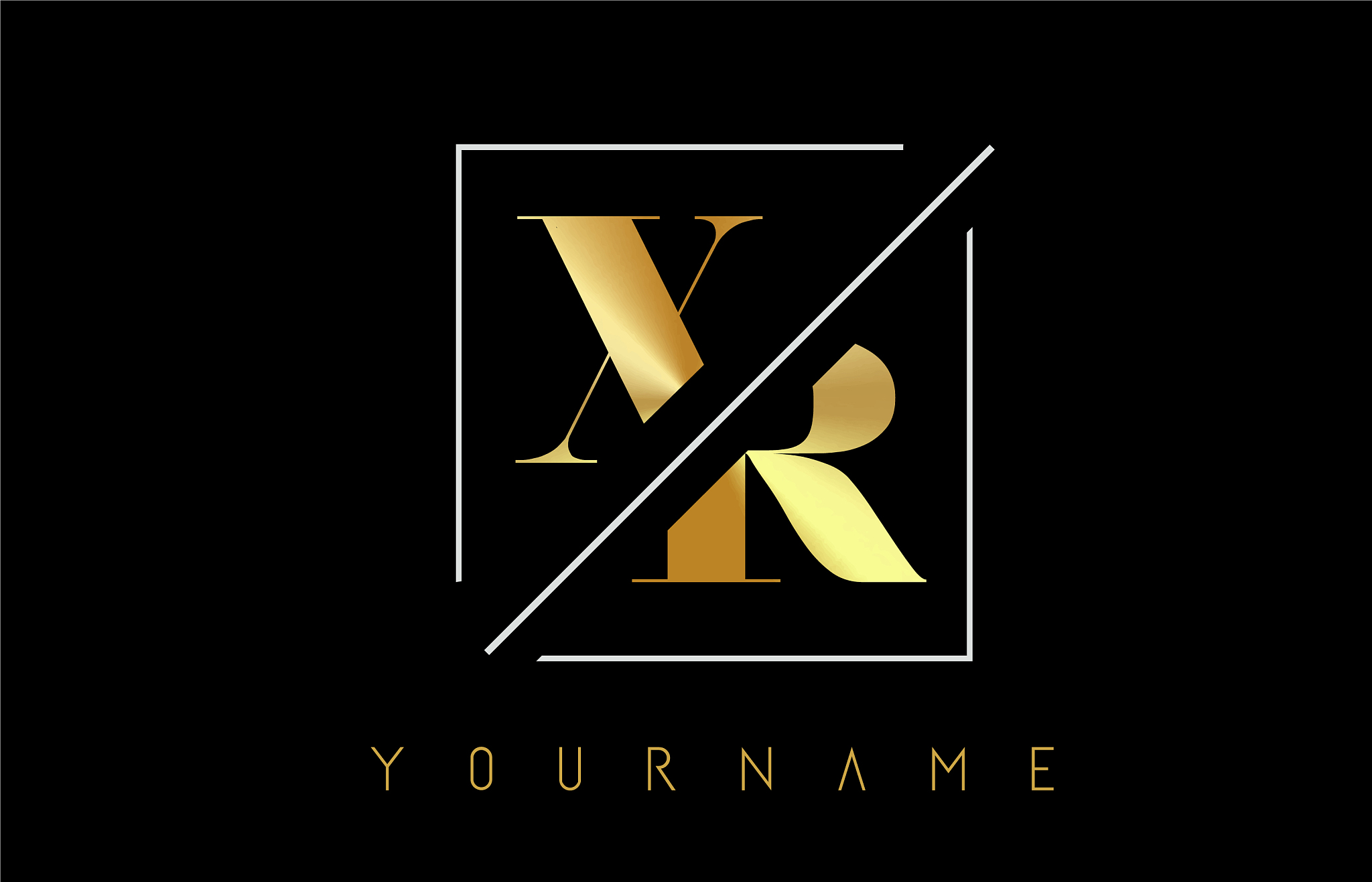 xr golden letter logo with cutted and intersected