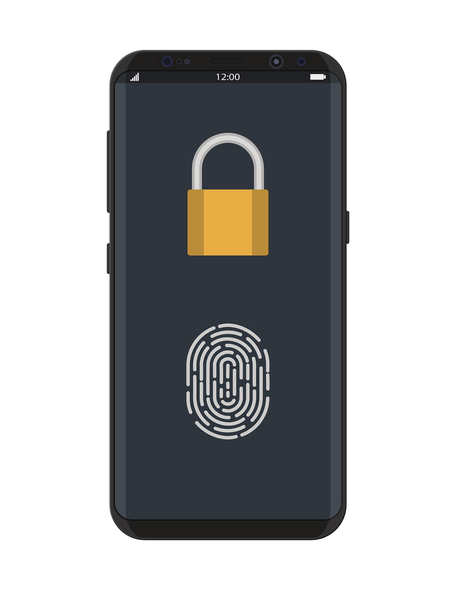 locked smartphone with padlock and fingerprint