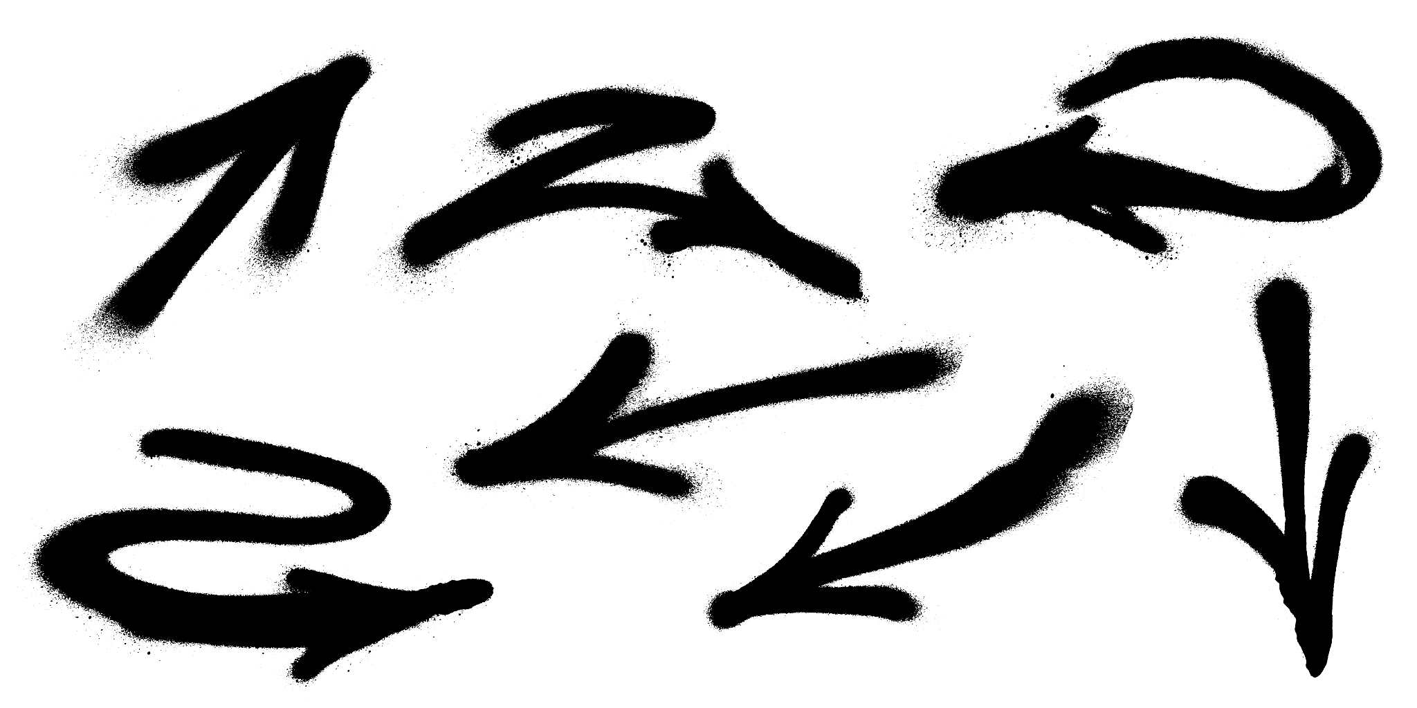 graffiti arrows set with overspray in black over white.