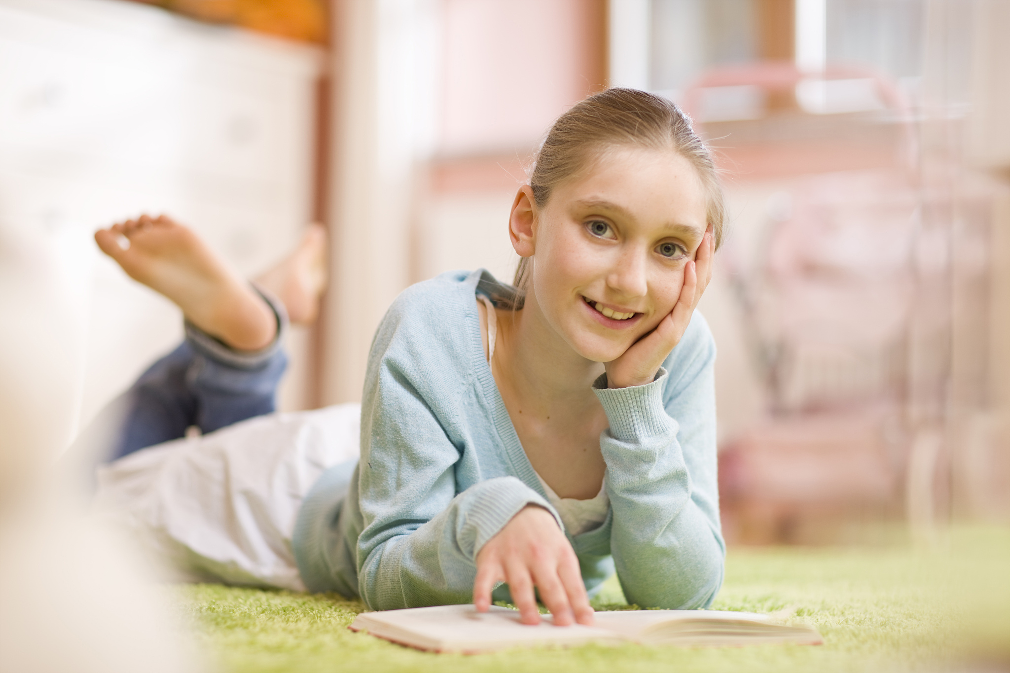 portrait of girl reading a book