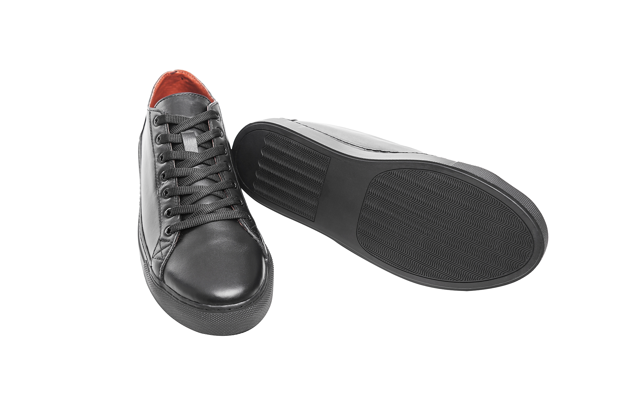black leather sneakers.