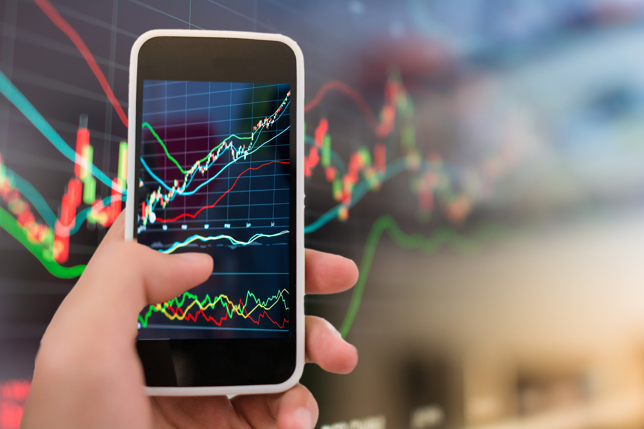 stock market graph and office work