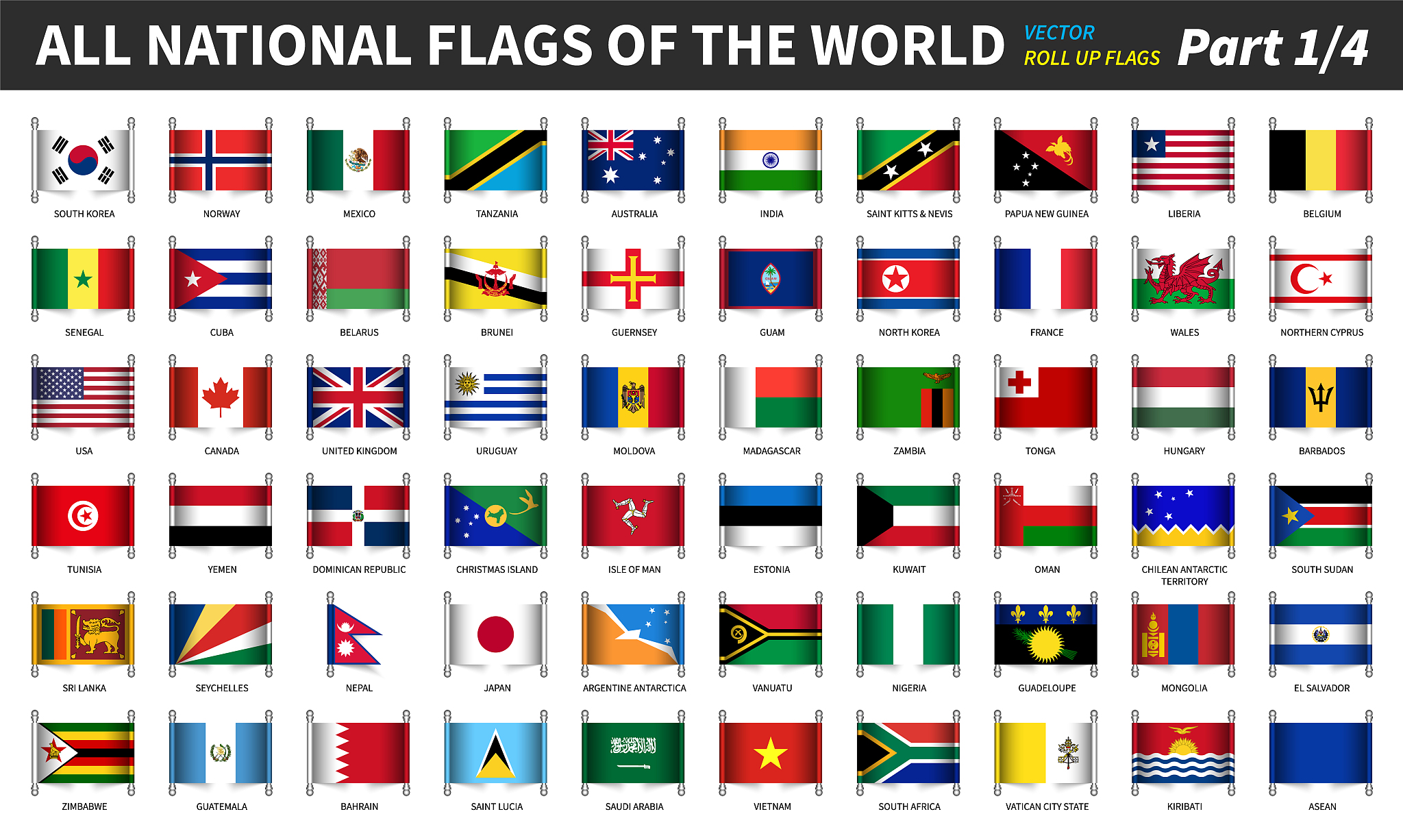 all official national flags of the world . roll up design . vect