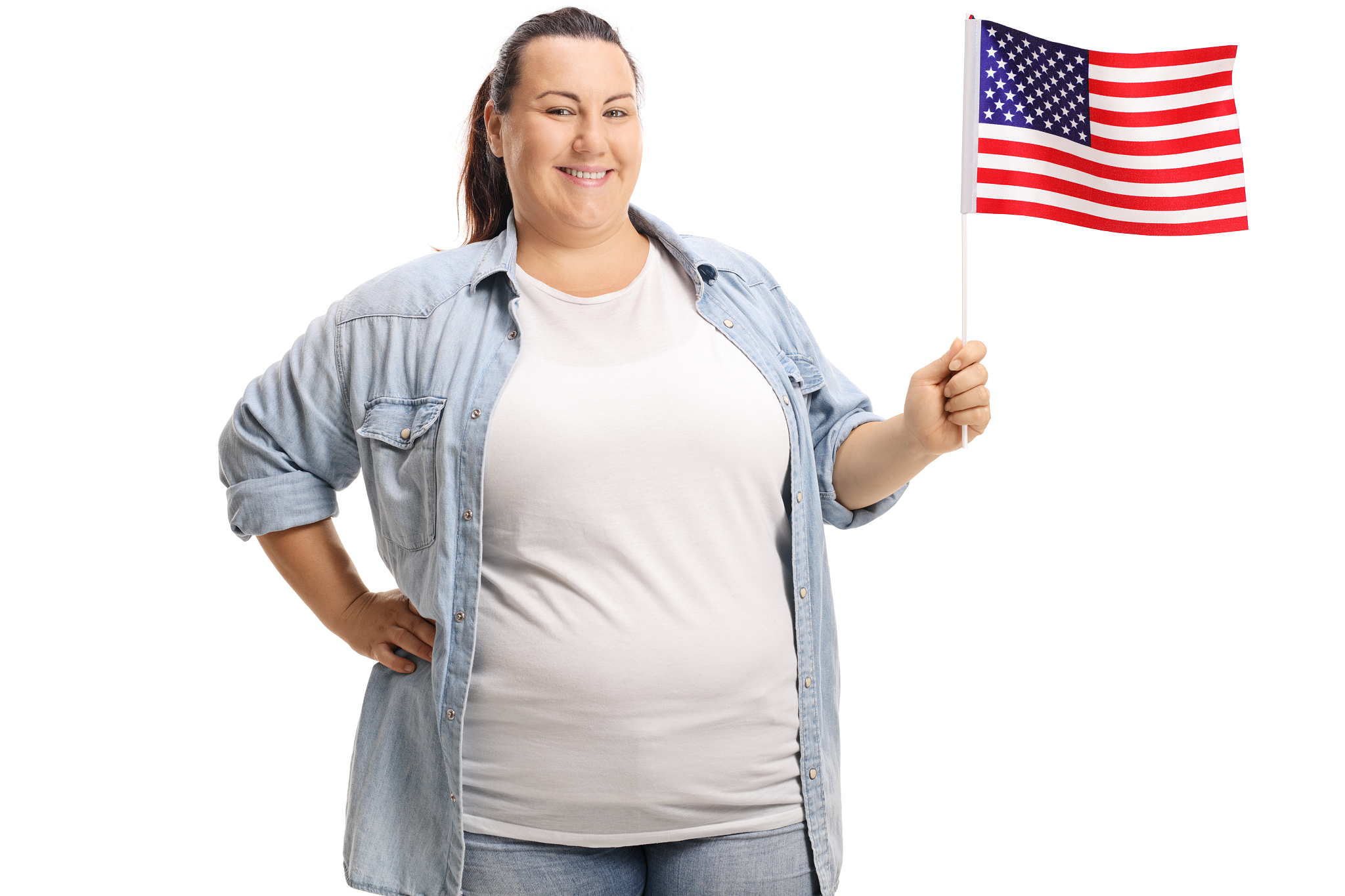 woman holding an american flag
