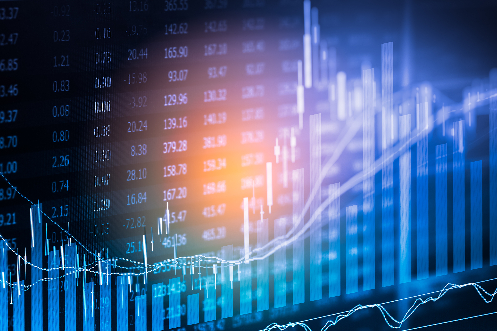 index graph of stock market financial indicator analysis on led.