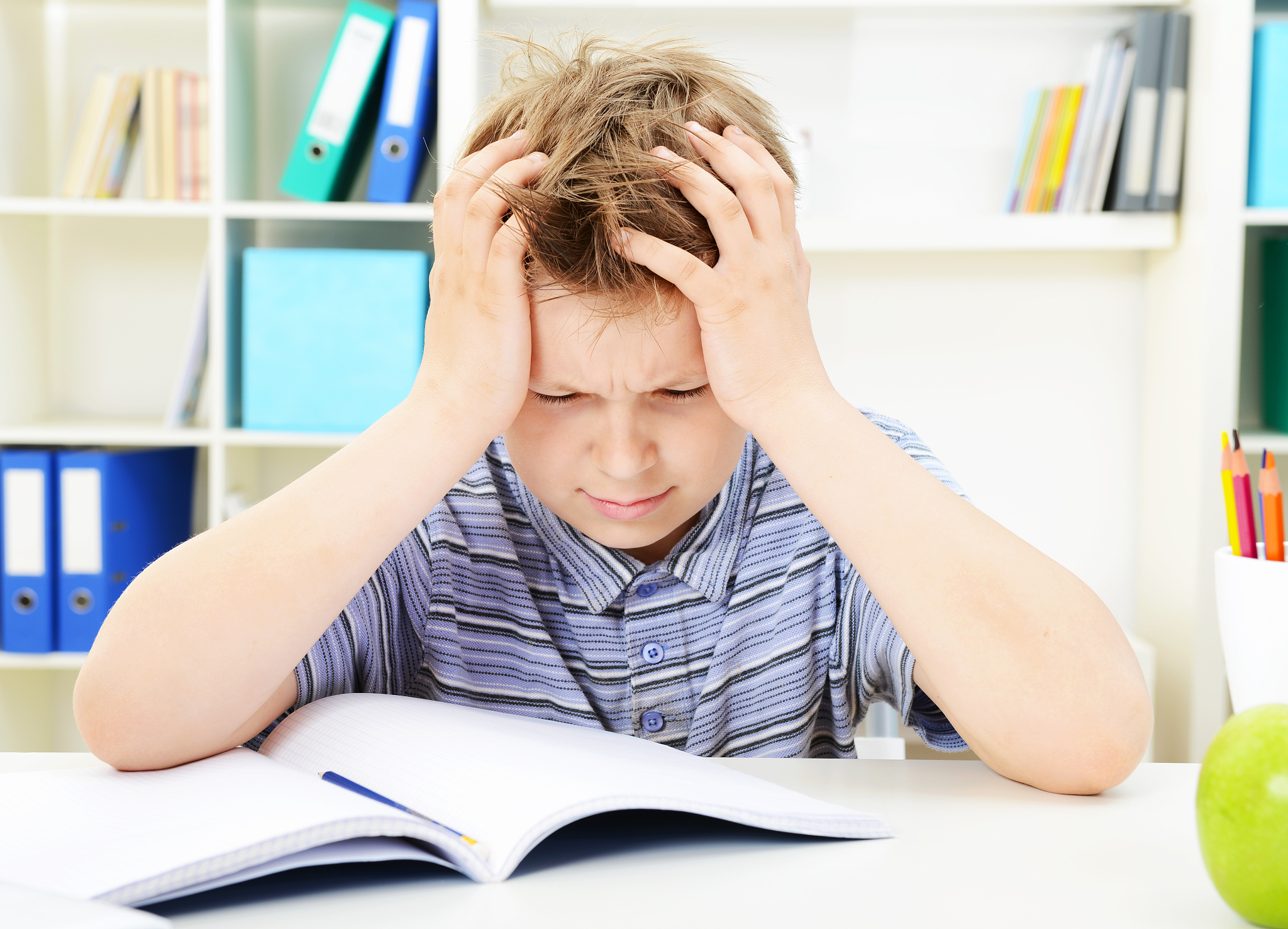 schoolboy does his homework