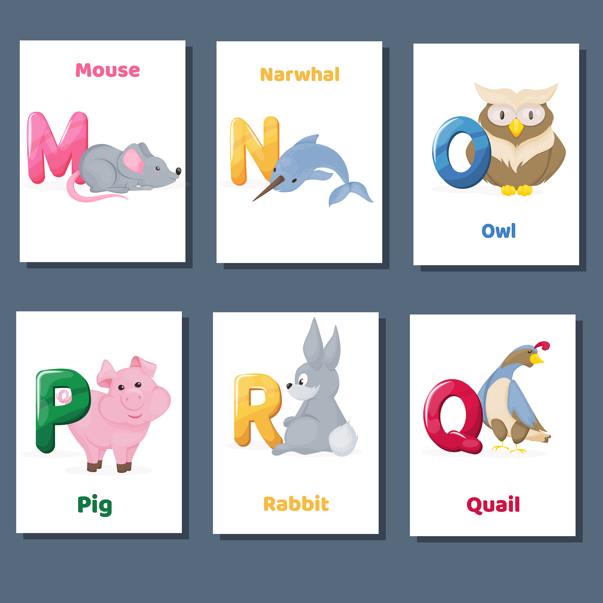 alphabet printable flashcards vector collection with letter m n 