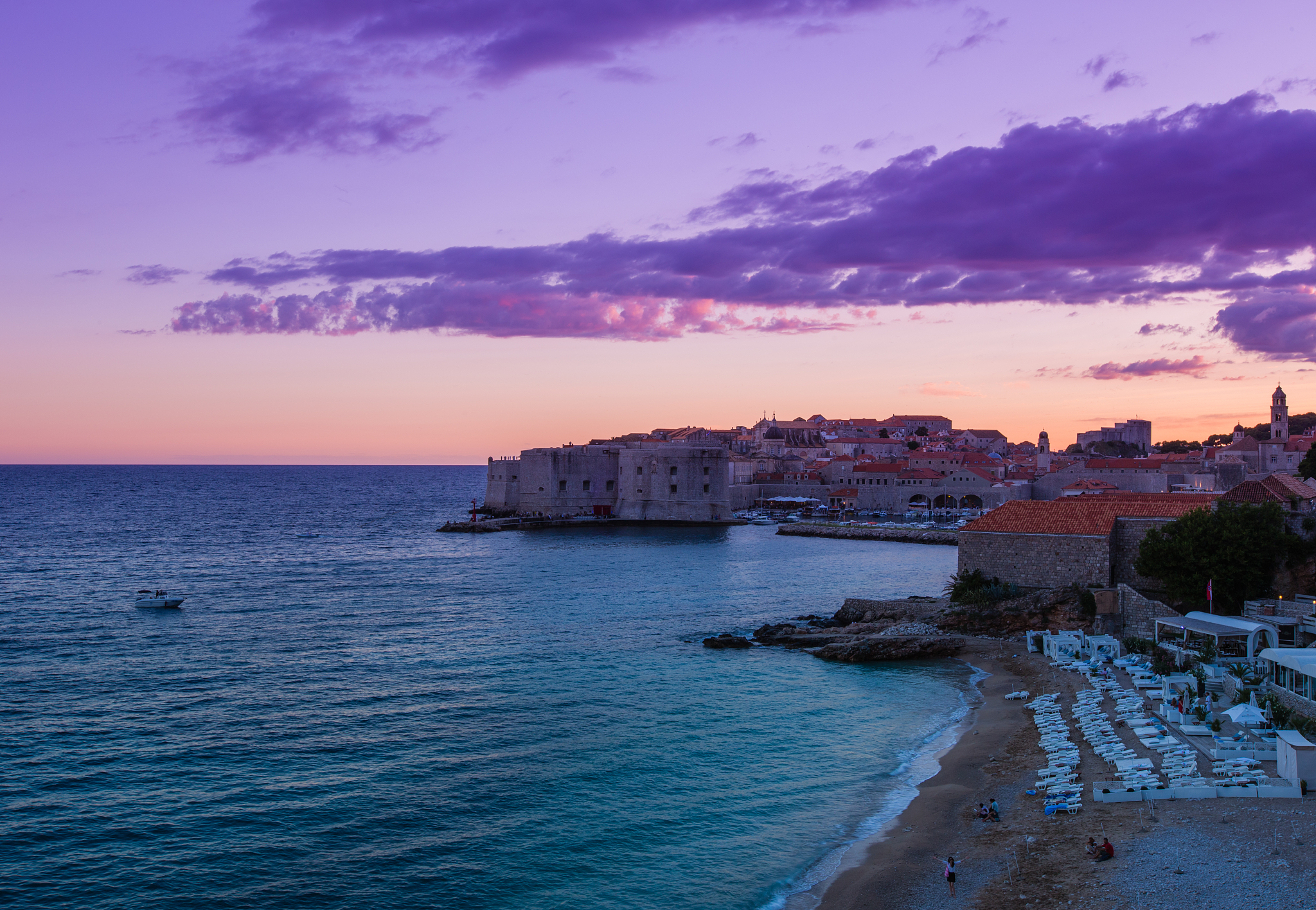 dubrovnik old town and fort st. john at sunset