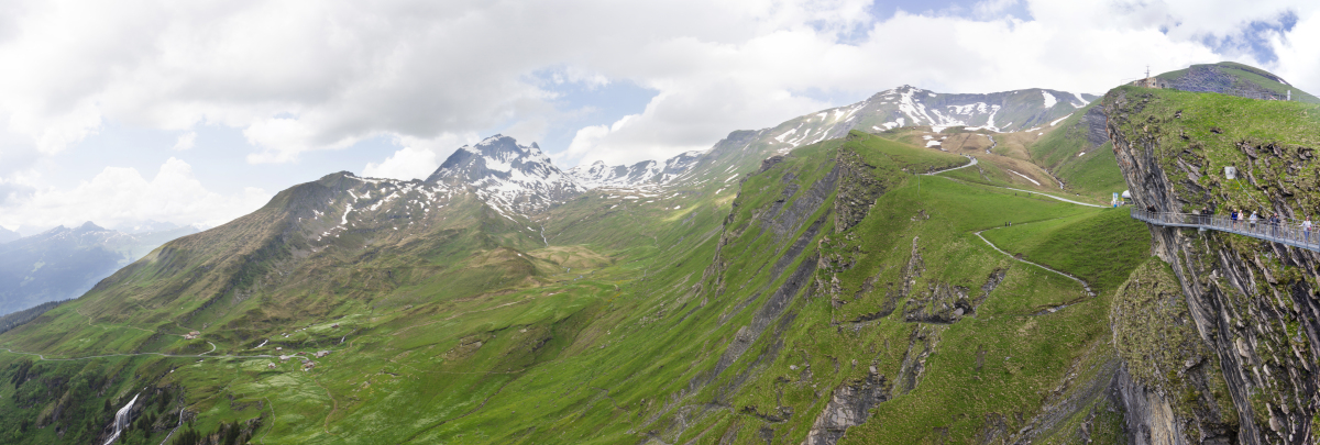 格林德瓦阿尔卑斯山草甸全景,俯瞰第一悬崖步道