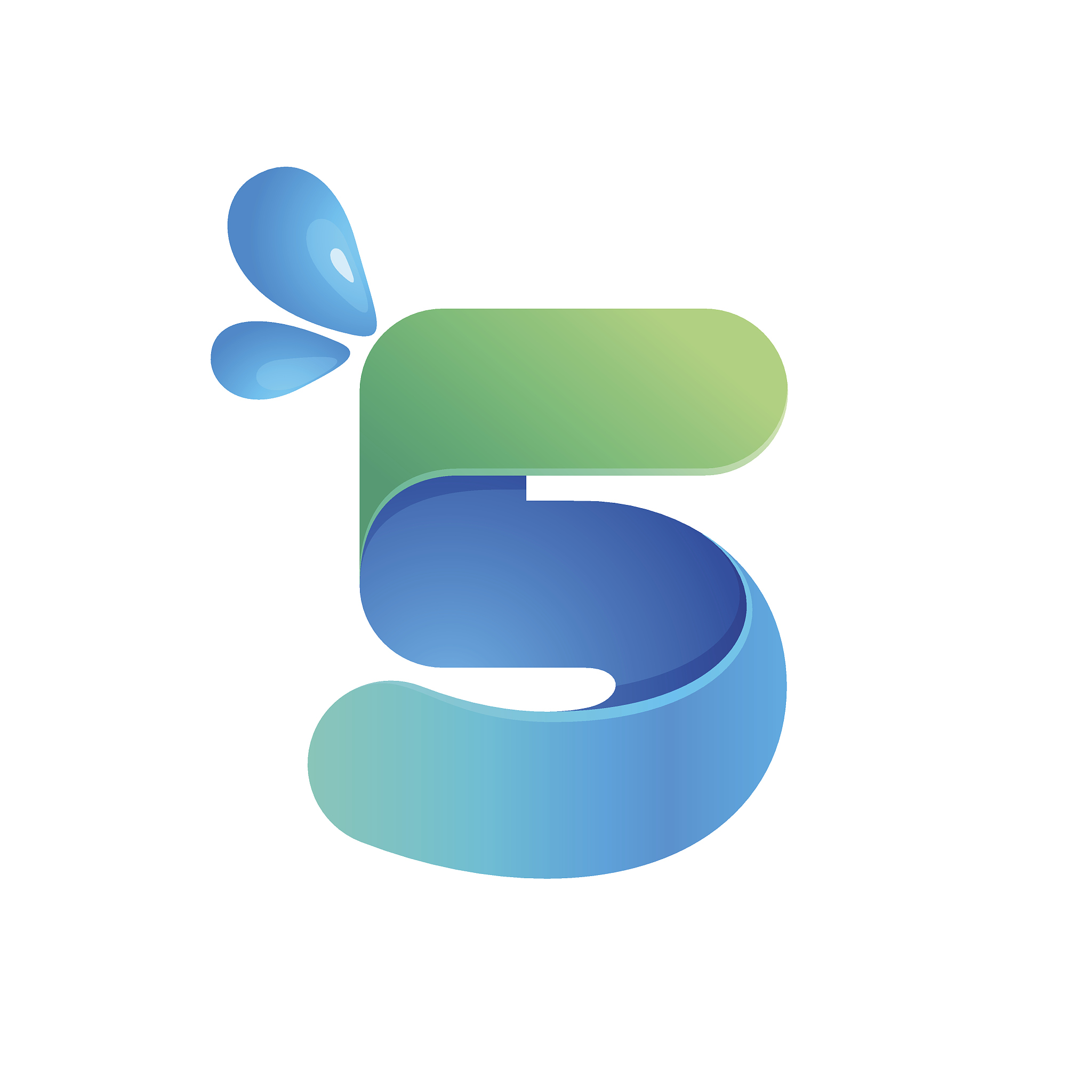 number five icon with water waves and drops.