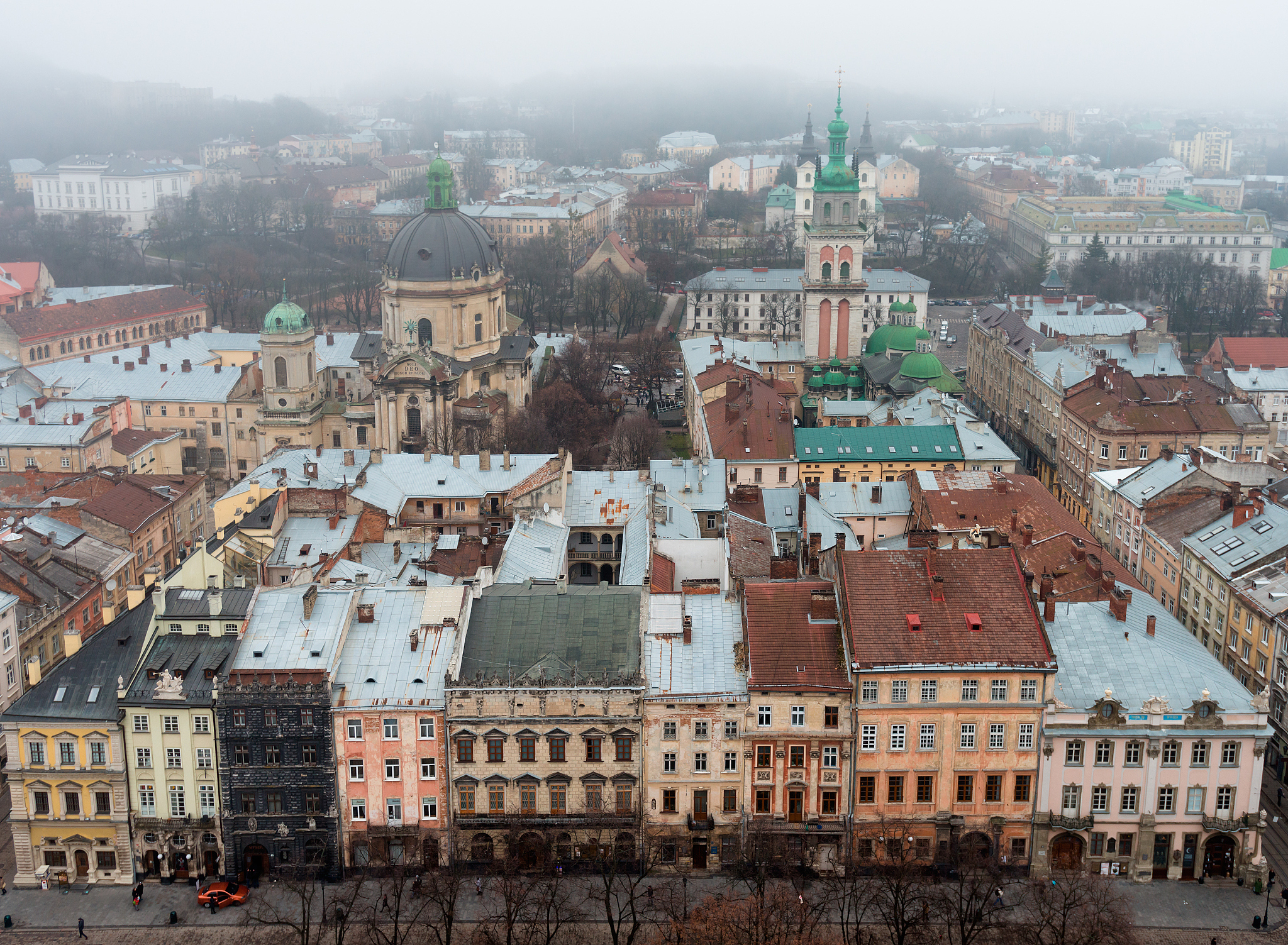 old european city from height. lviv, ukraine