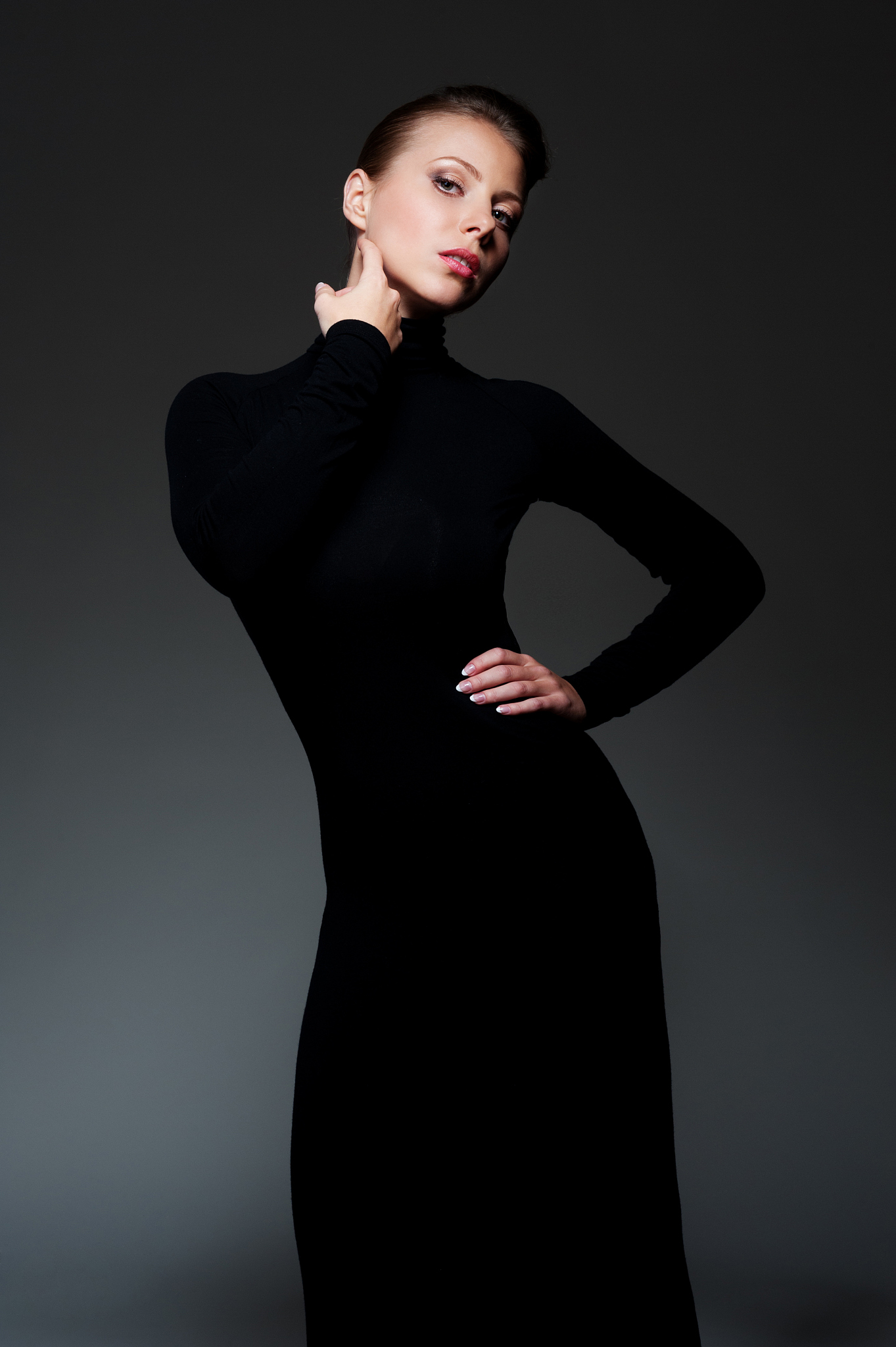 woman in the black long dress