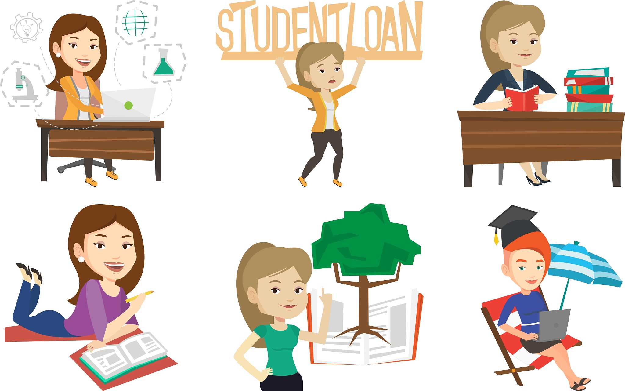 set of student and teachers characters