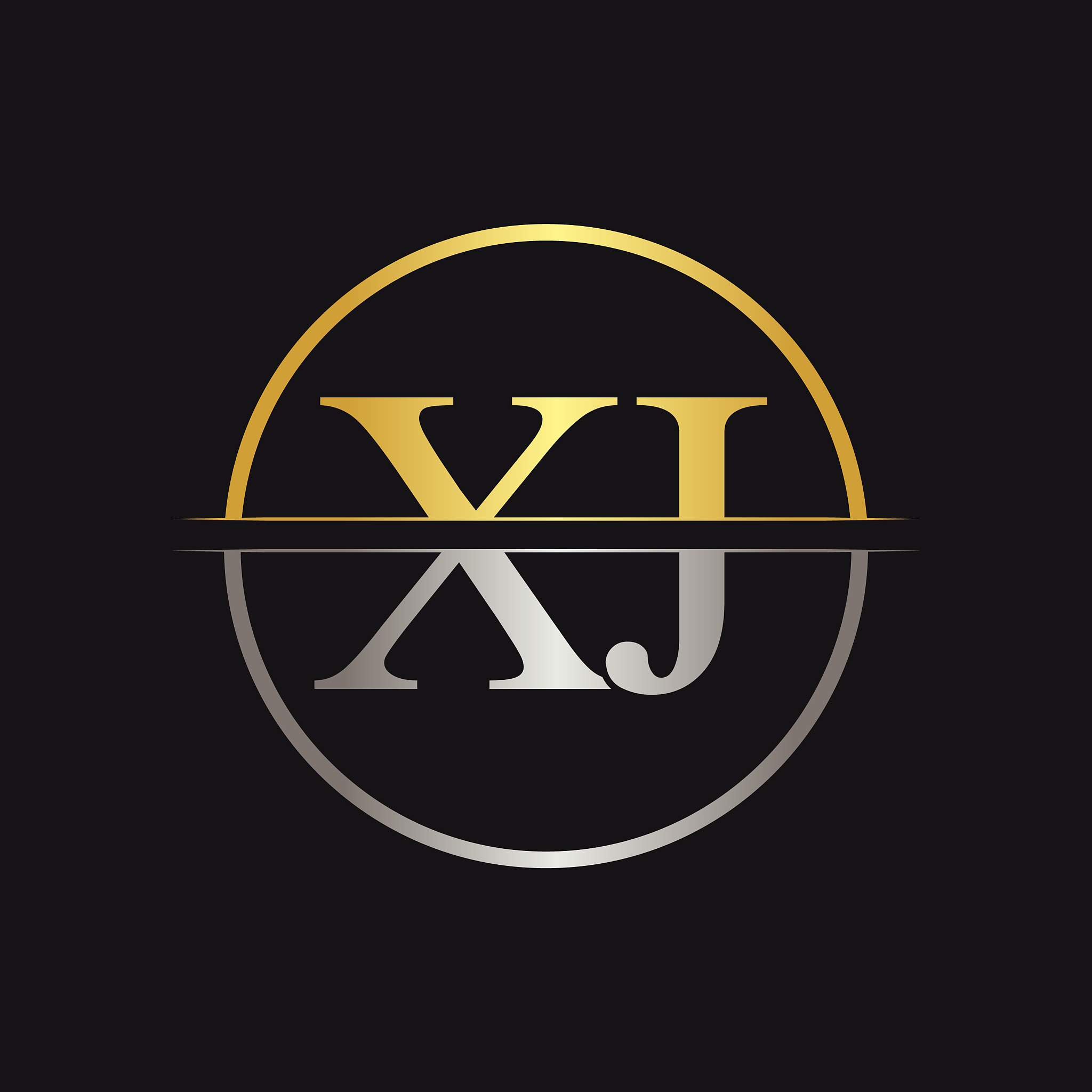 creative letter xj logo with gold and silver