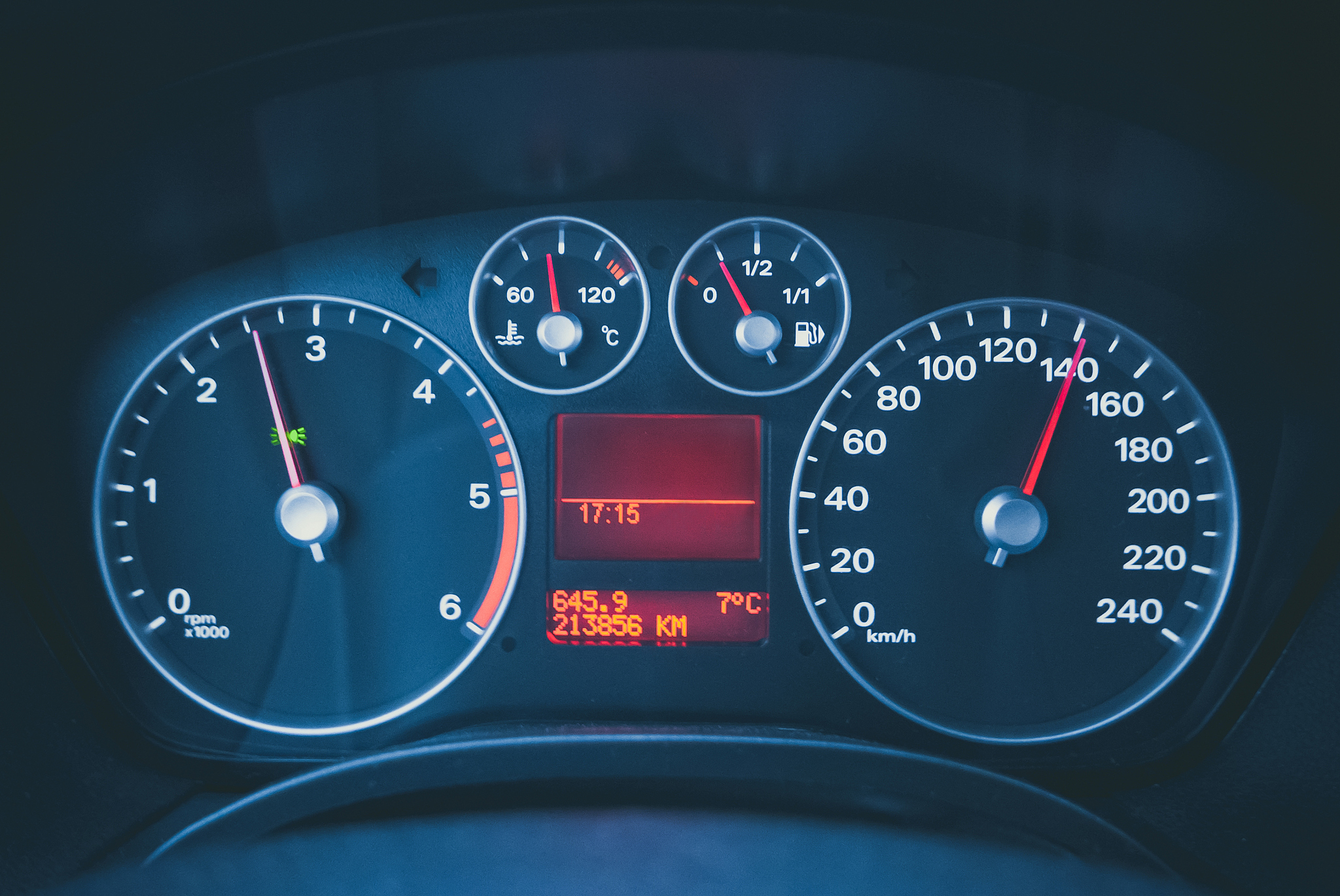 car cockpit, driving home at 140 km/h