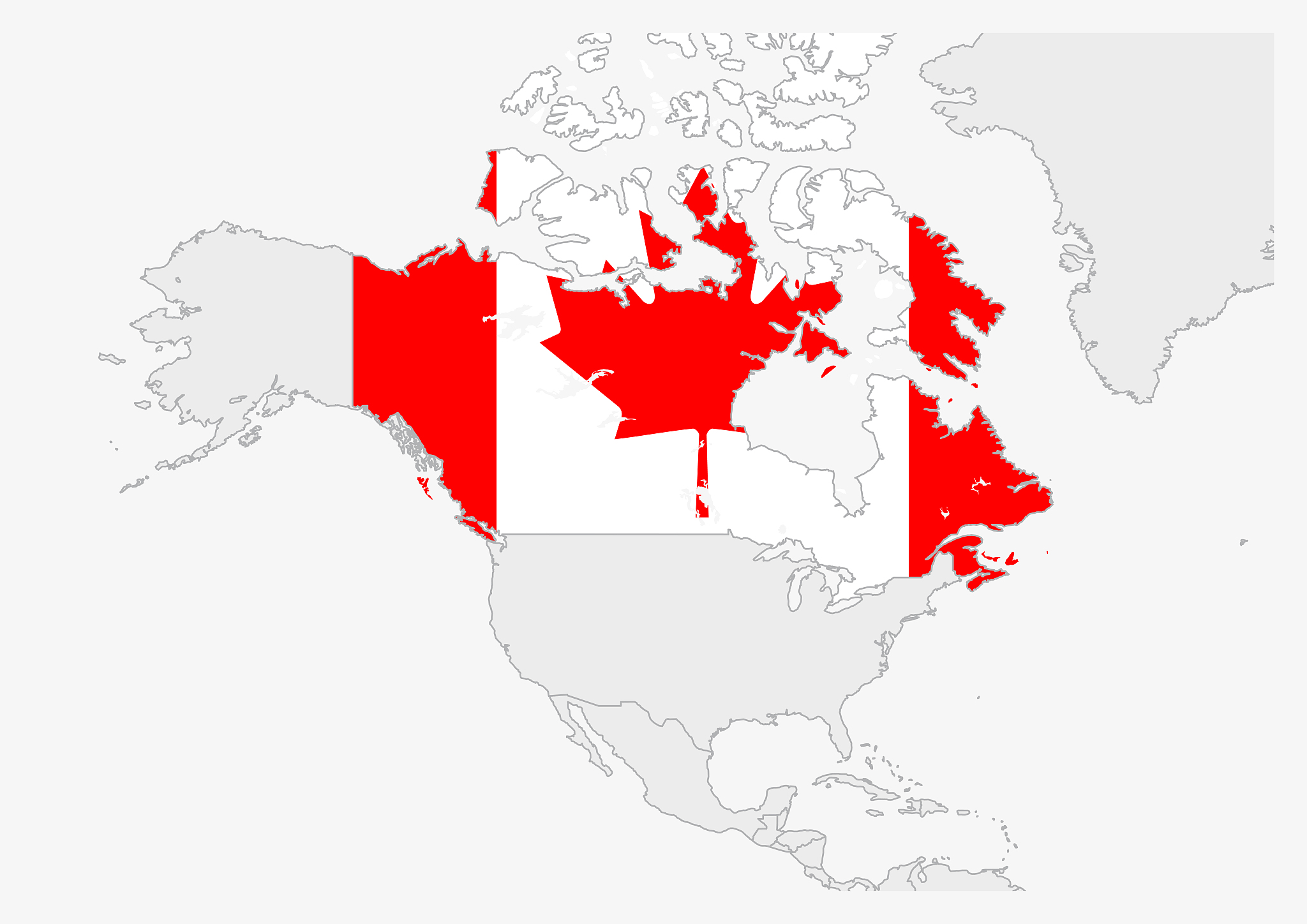 canada map highlighted in canada flag colors