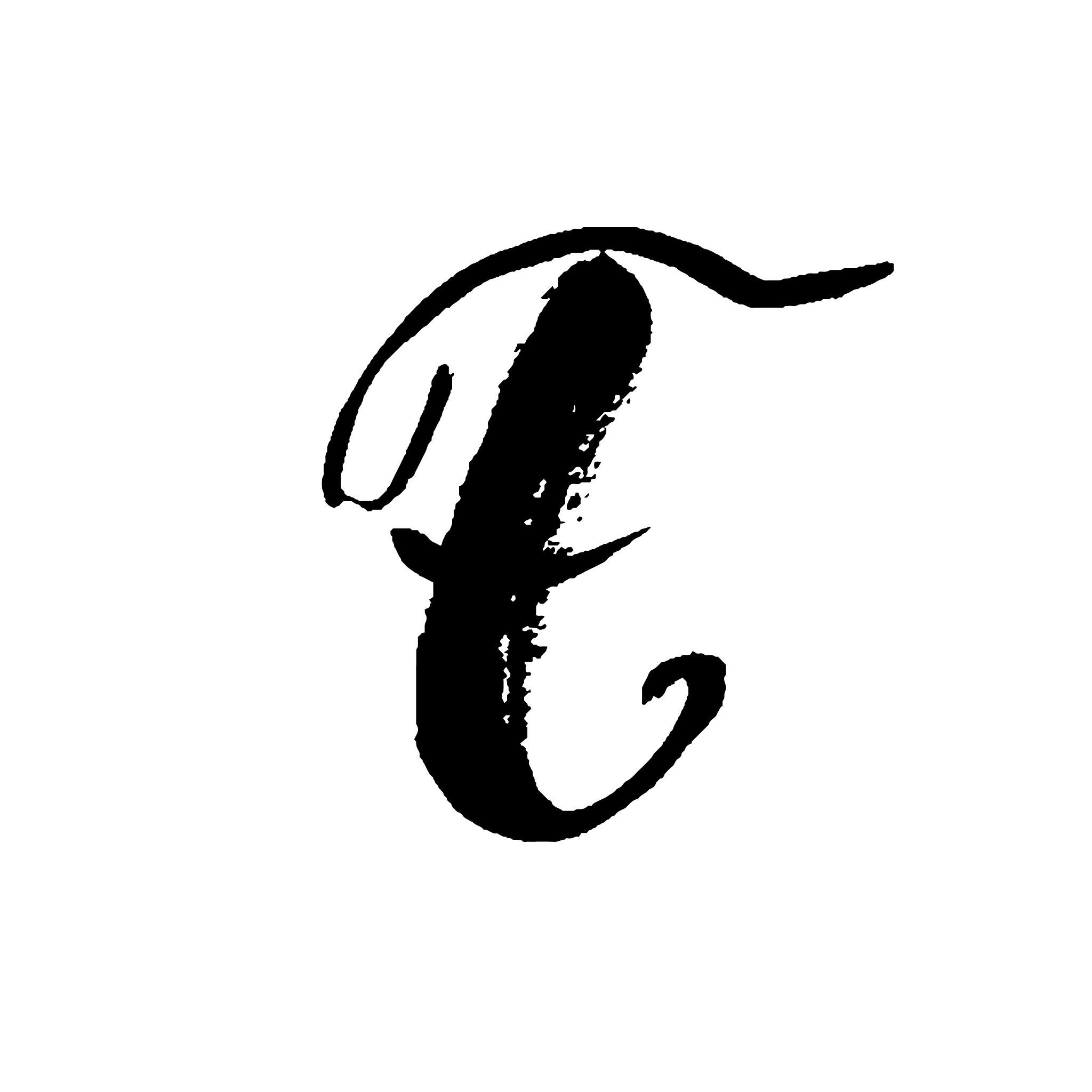 letter f handwritten by dry brush rough strokes