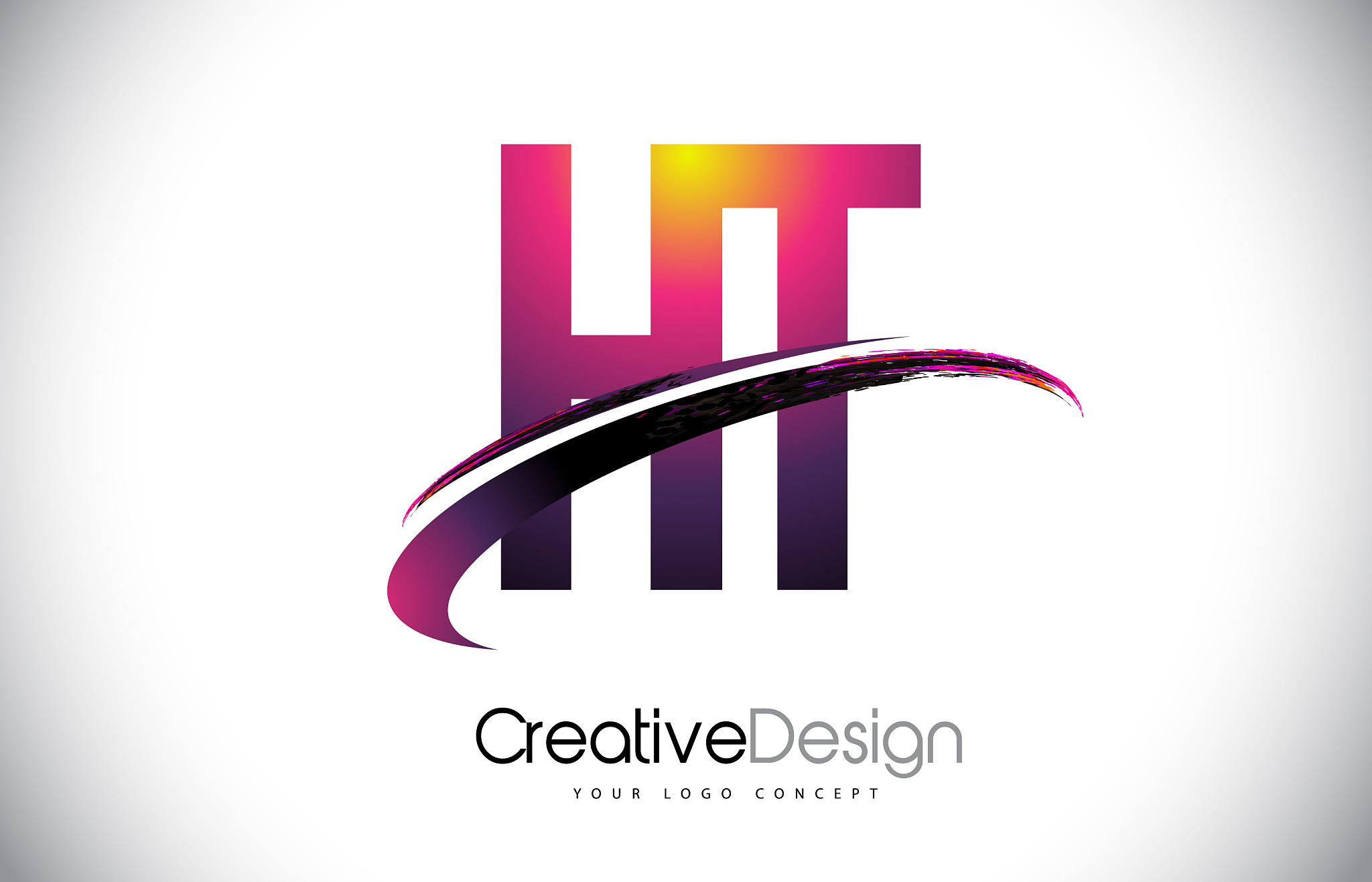 ht h t purple letter logo with swoosh design