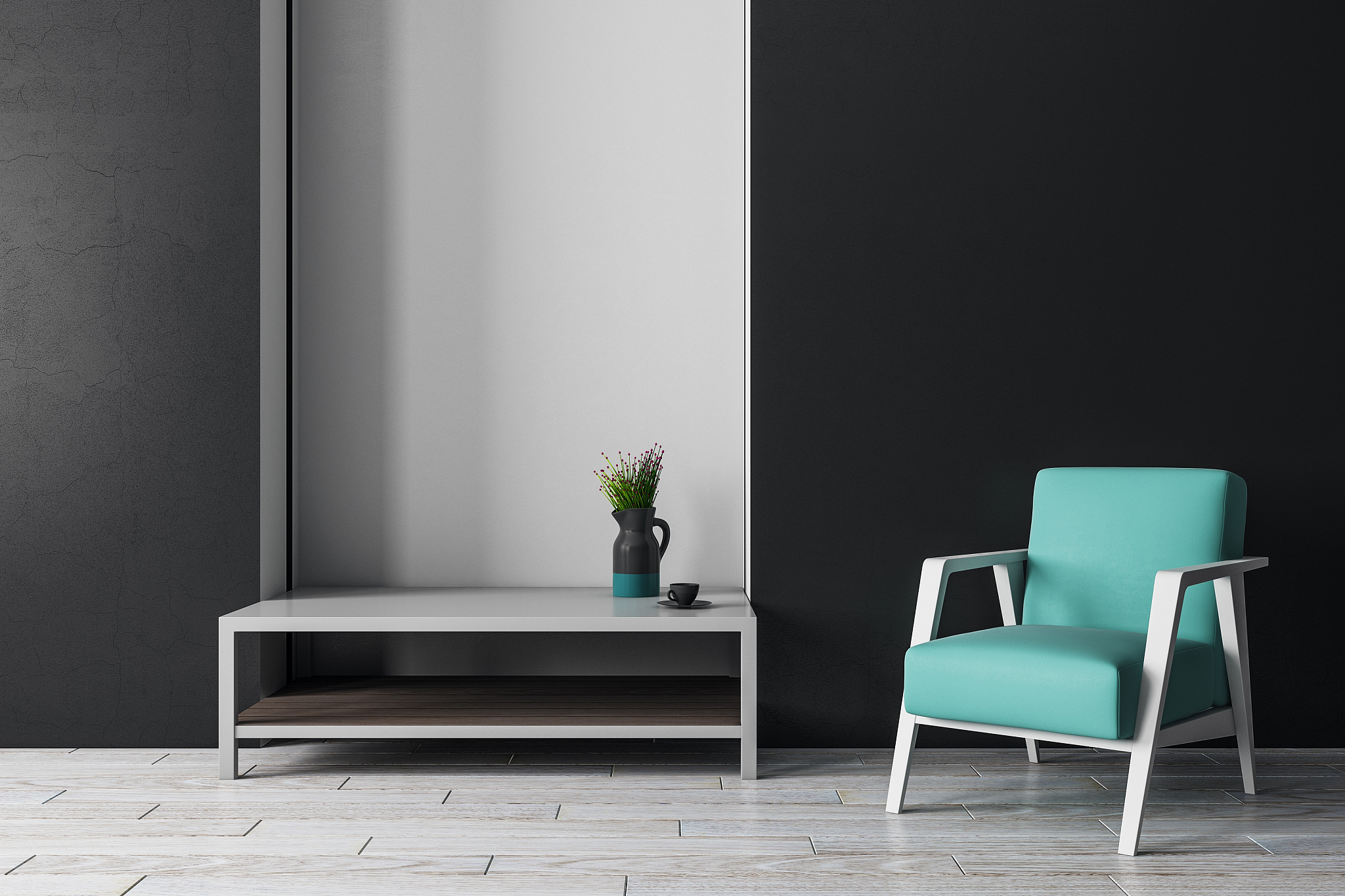 modern interior with furniture and copyspace