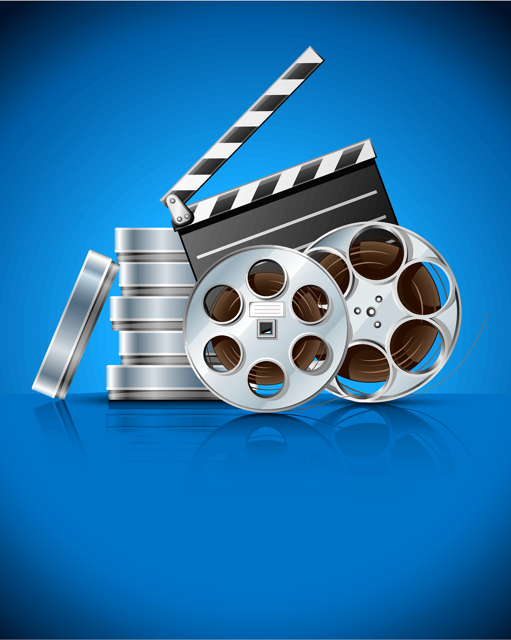 cinema clapper and video film tape on disc