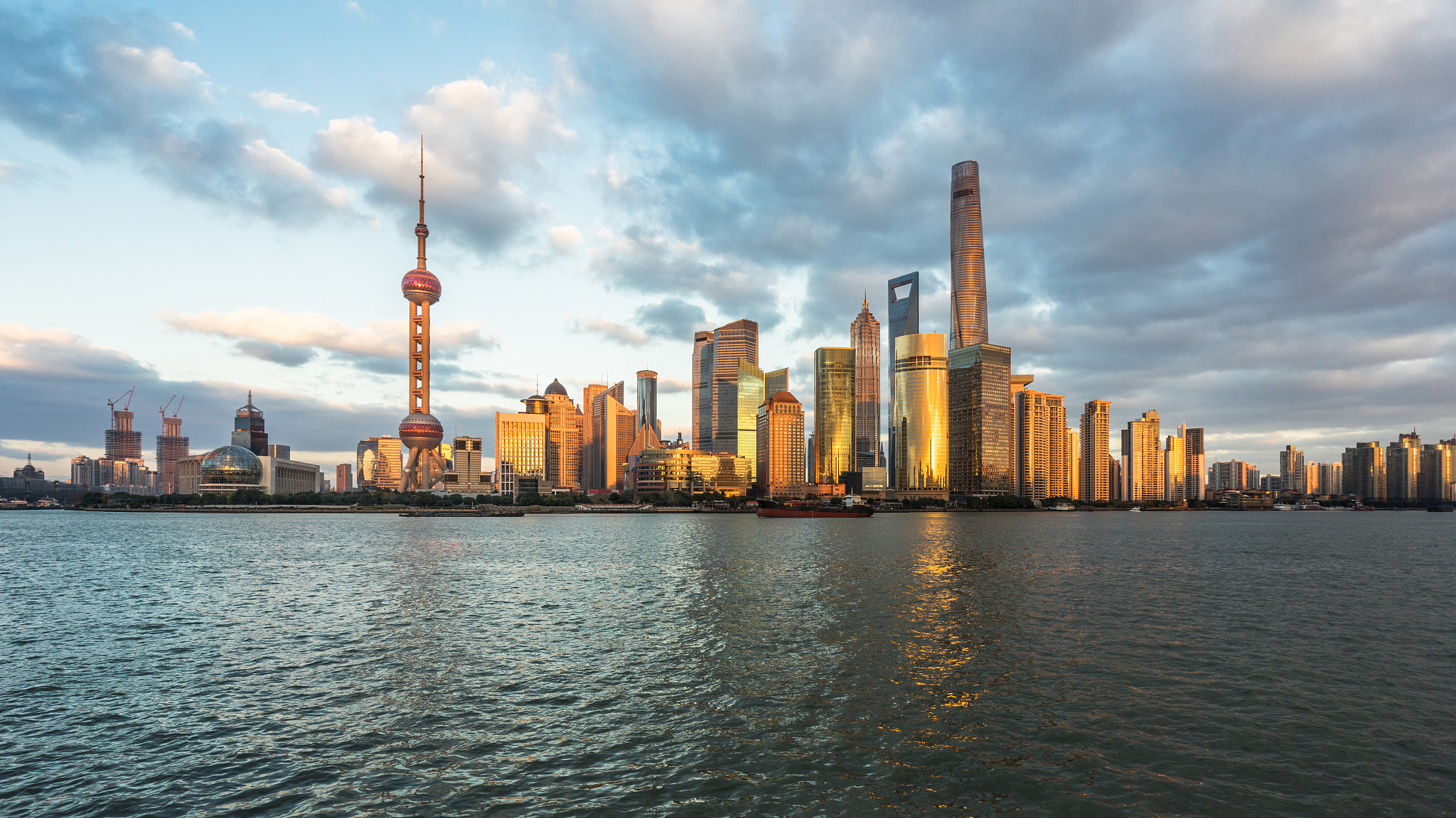 shanghai skyline at sunrise/sunset