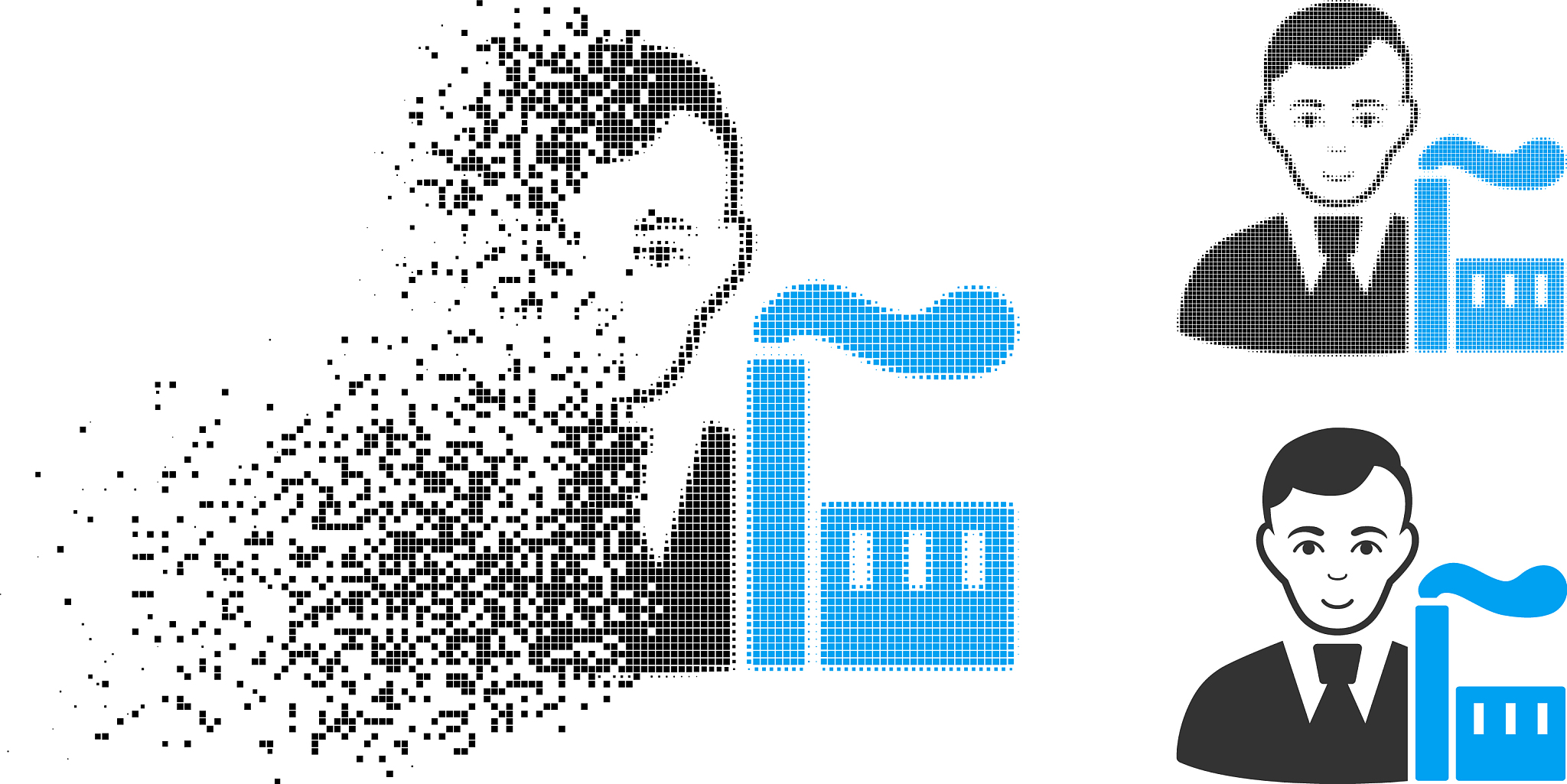 destructed pixel halftone capitalist oligarch icon
