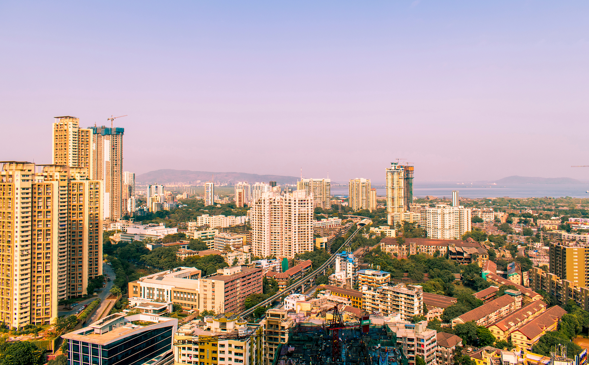 high angle view of buildings against clear sky