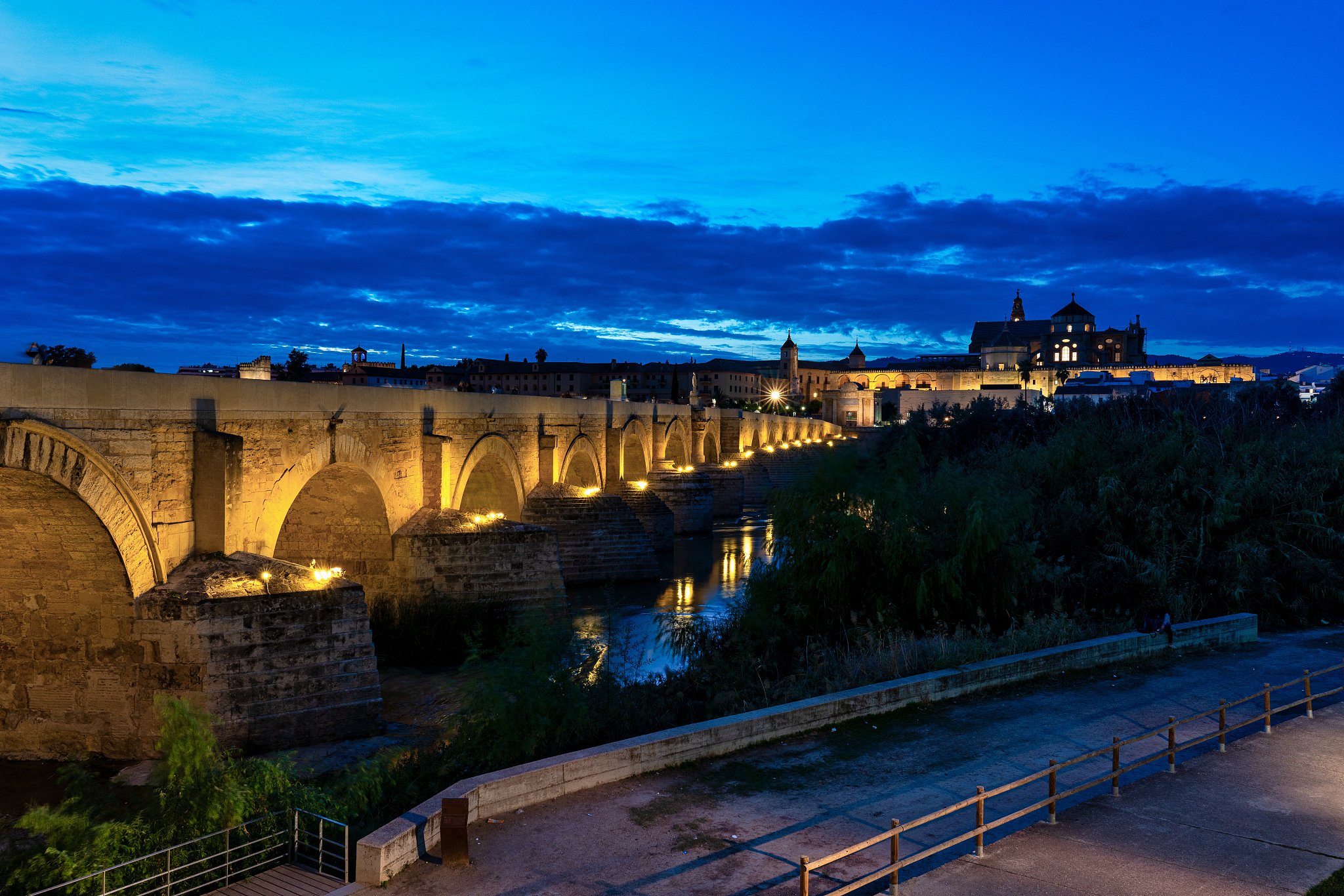 mosque-cathedral and the roman bridge in cordoba, andalusia, spa