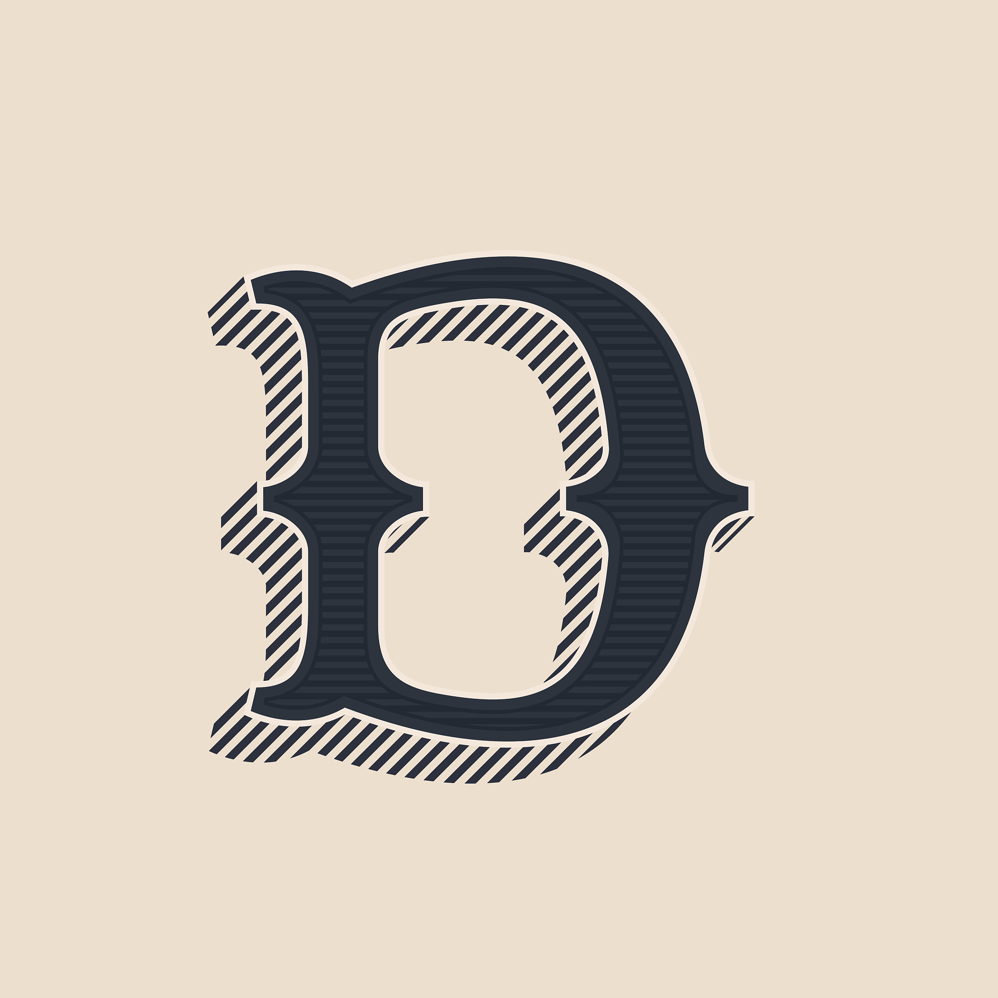d letter icon in vintage western style with lines shadows.