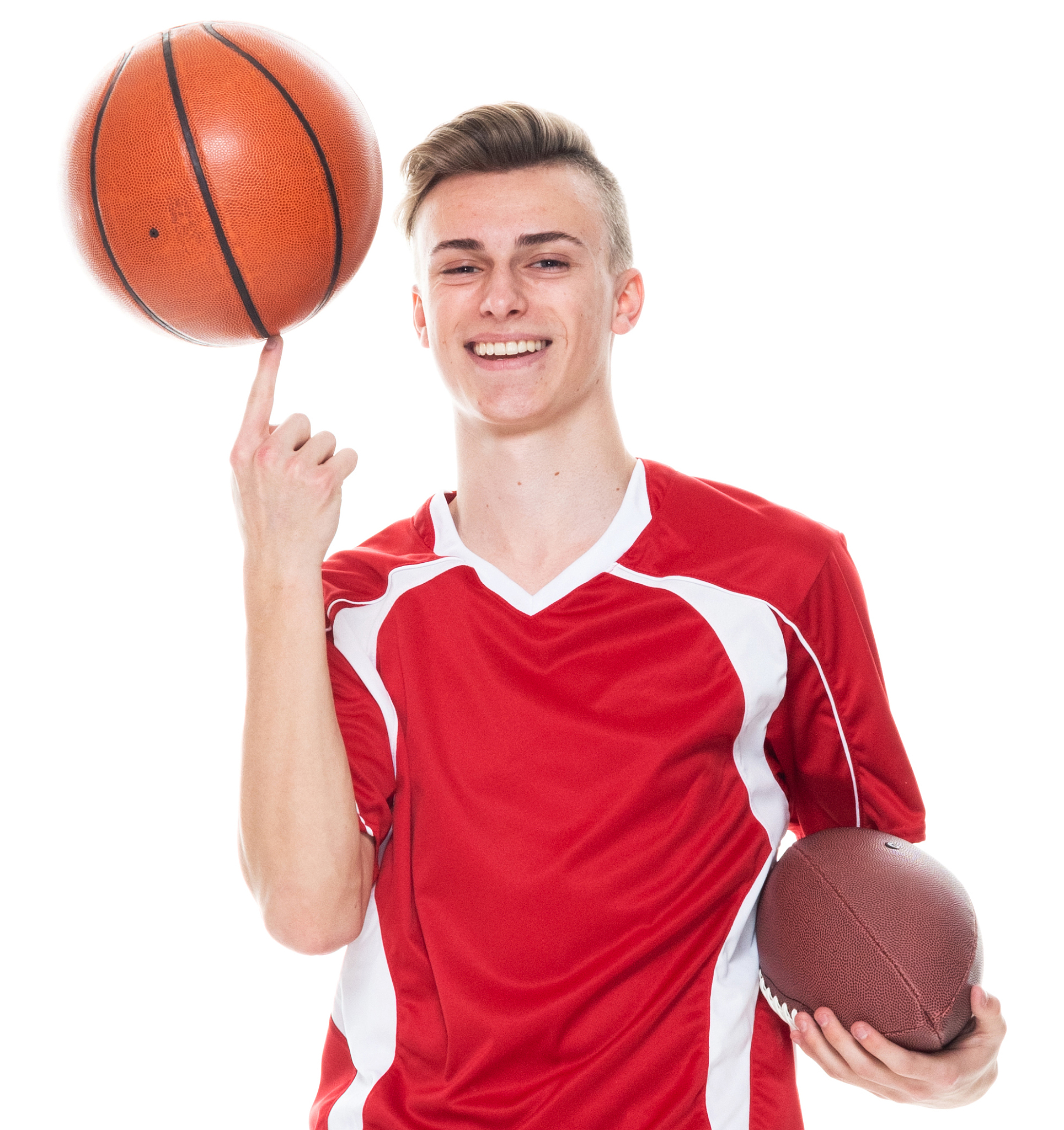 caucasian male american football player standing in front of whi