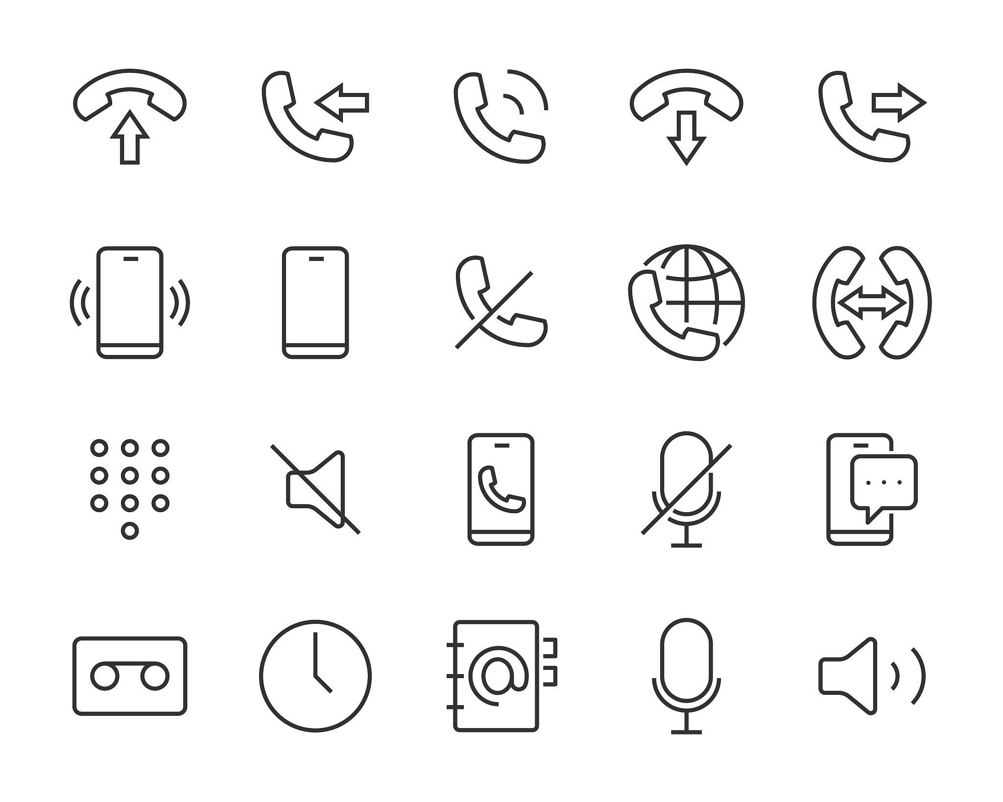set of phone icons, contact, call, communication, mobile