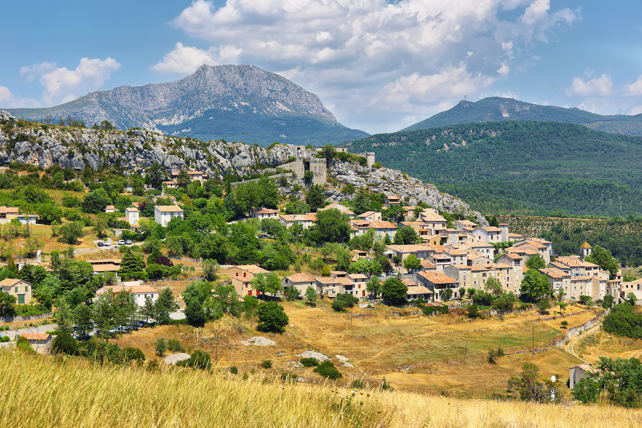 view medieval village of trigance in provence region, southern f