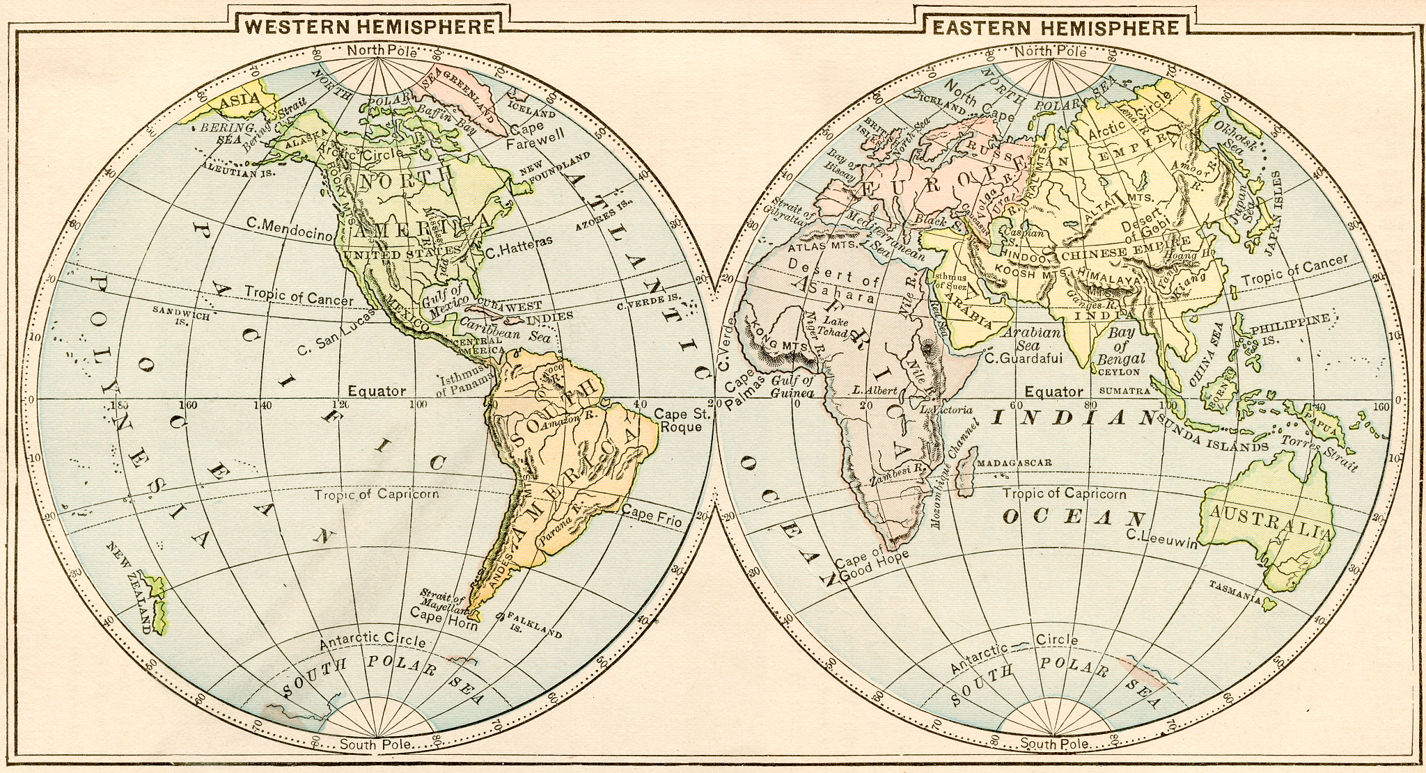 map of the world in hemispheres 1875