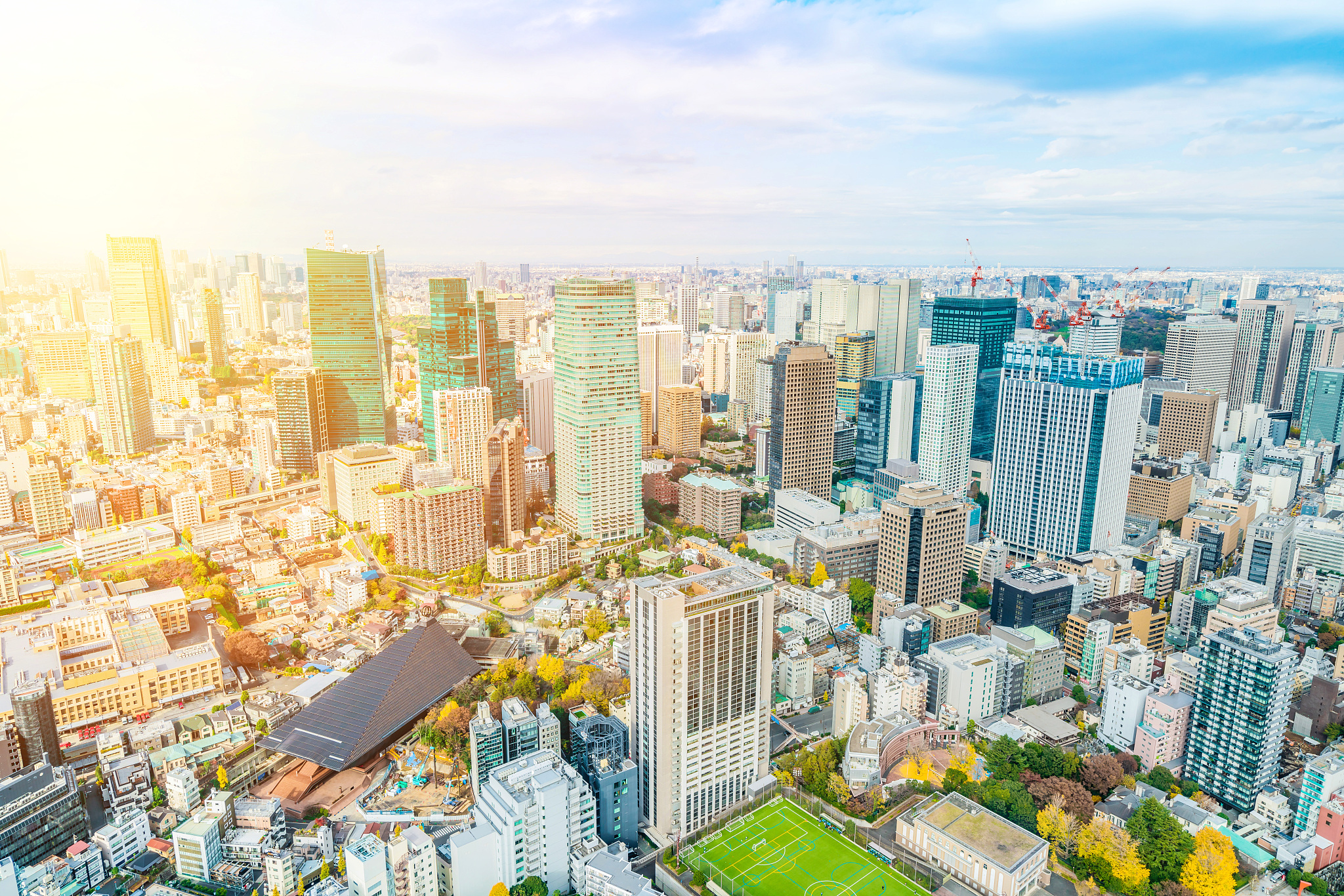urban city skyline aerial view in tokyo, japan