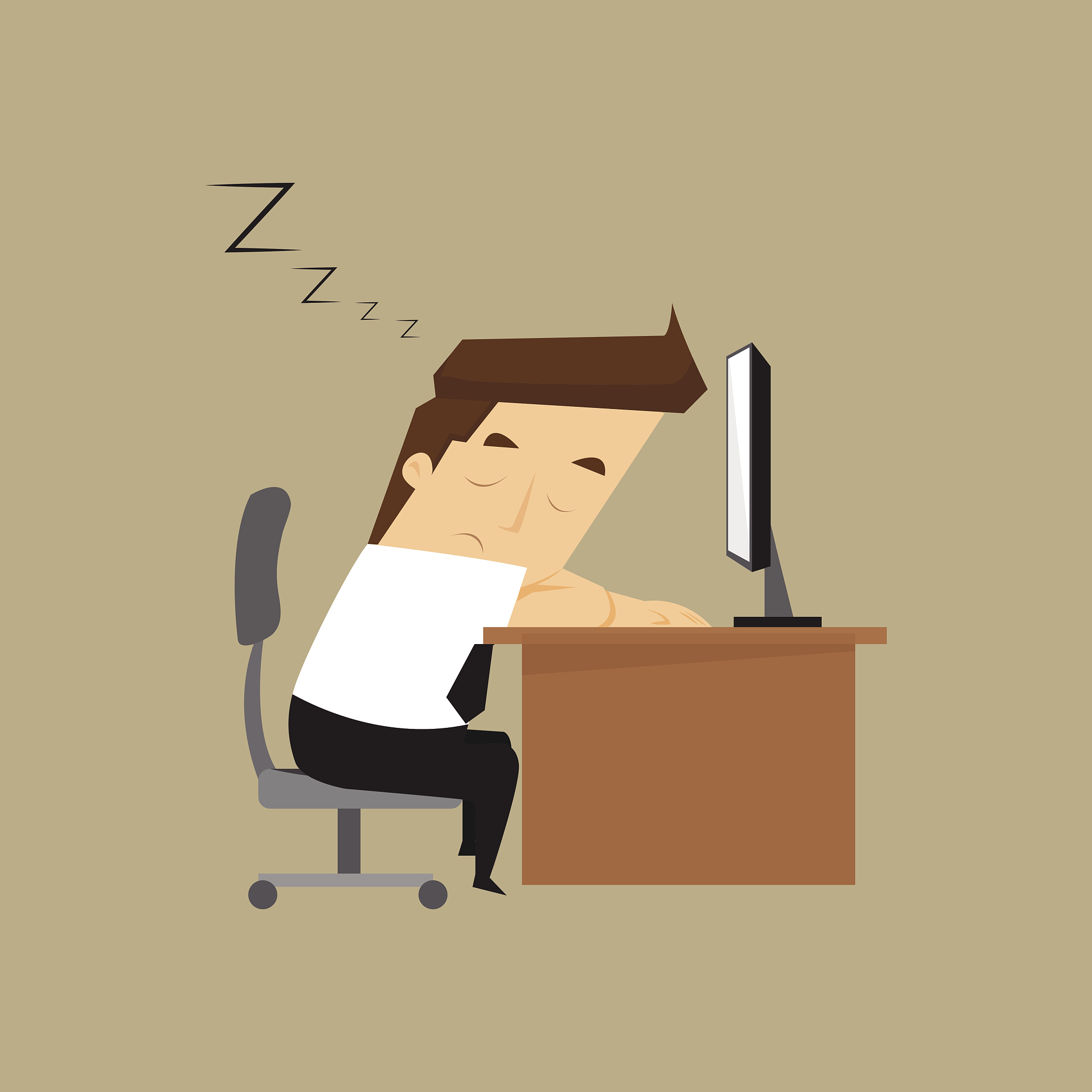 tired overworked businessman sleeps on desk
