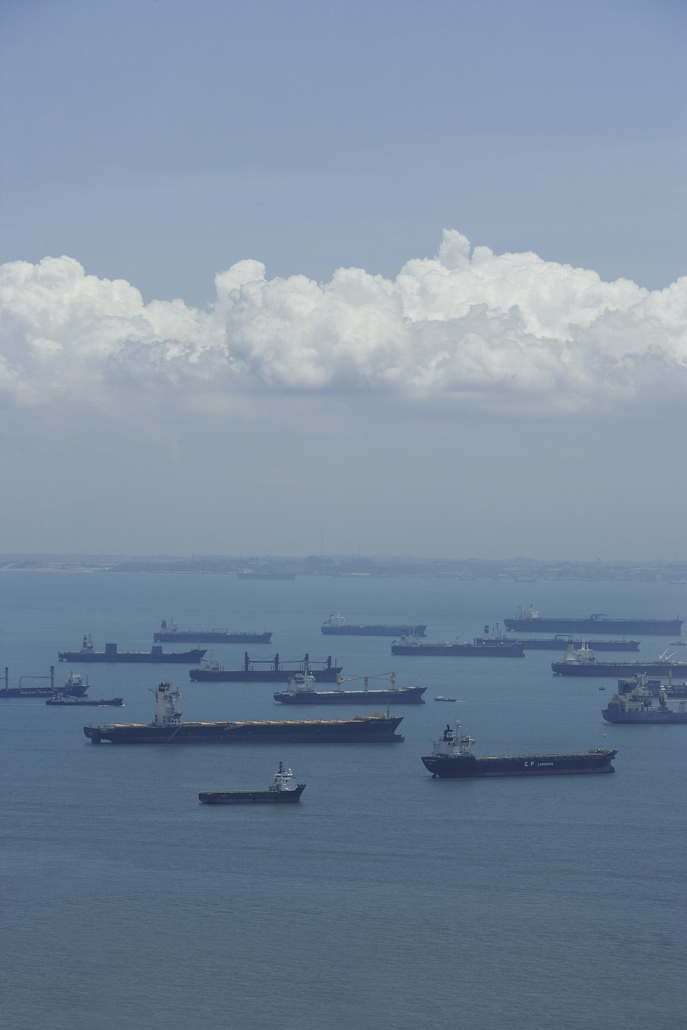 ships in singapore port in the morning