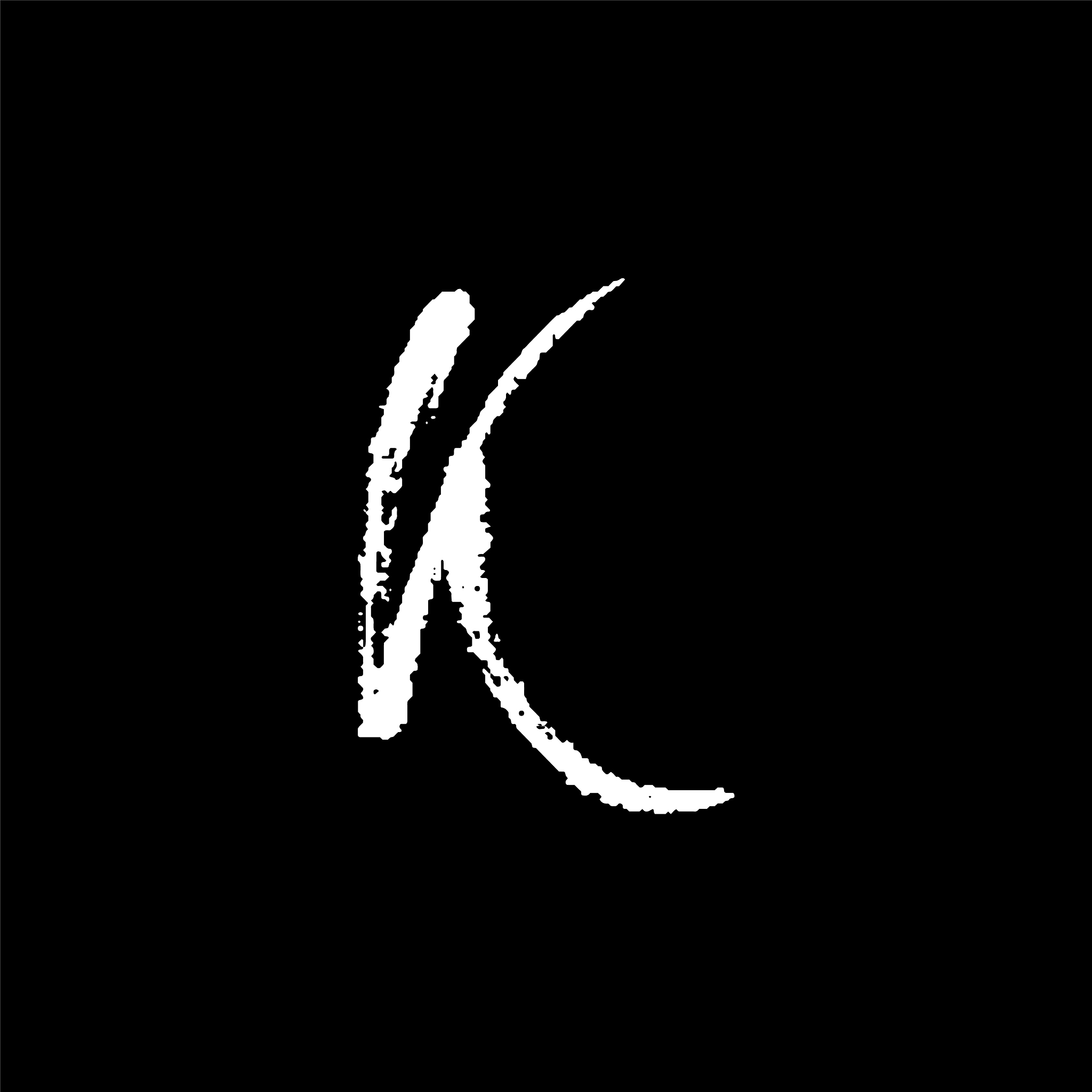 letter k handwritten by dry brush rough strokes