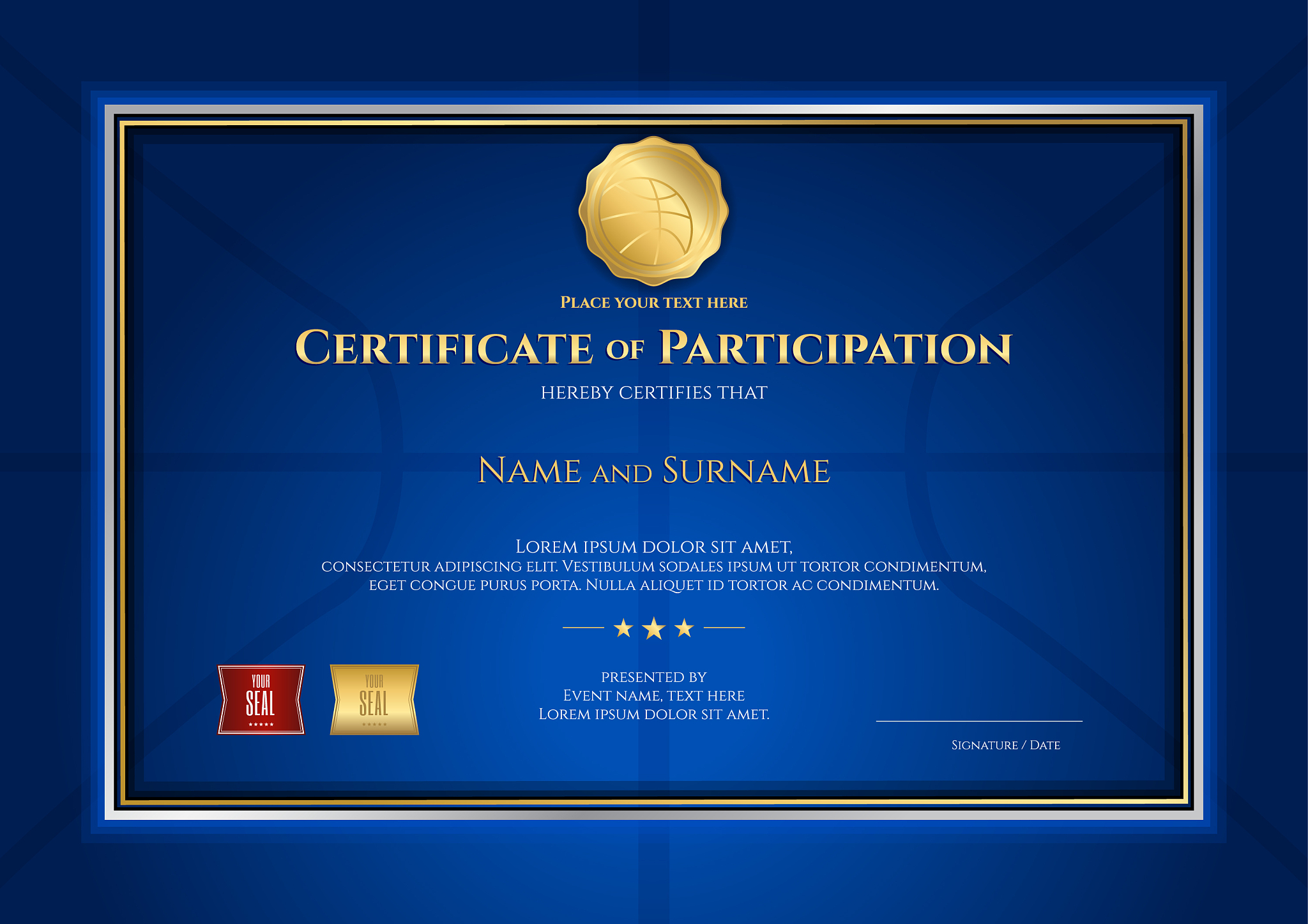 certificate template in basketball sport theme