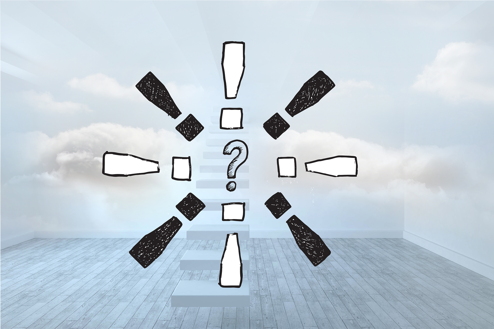 composite image of question mark doodle with exclamation marks