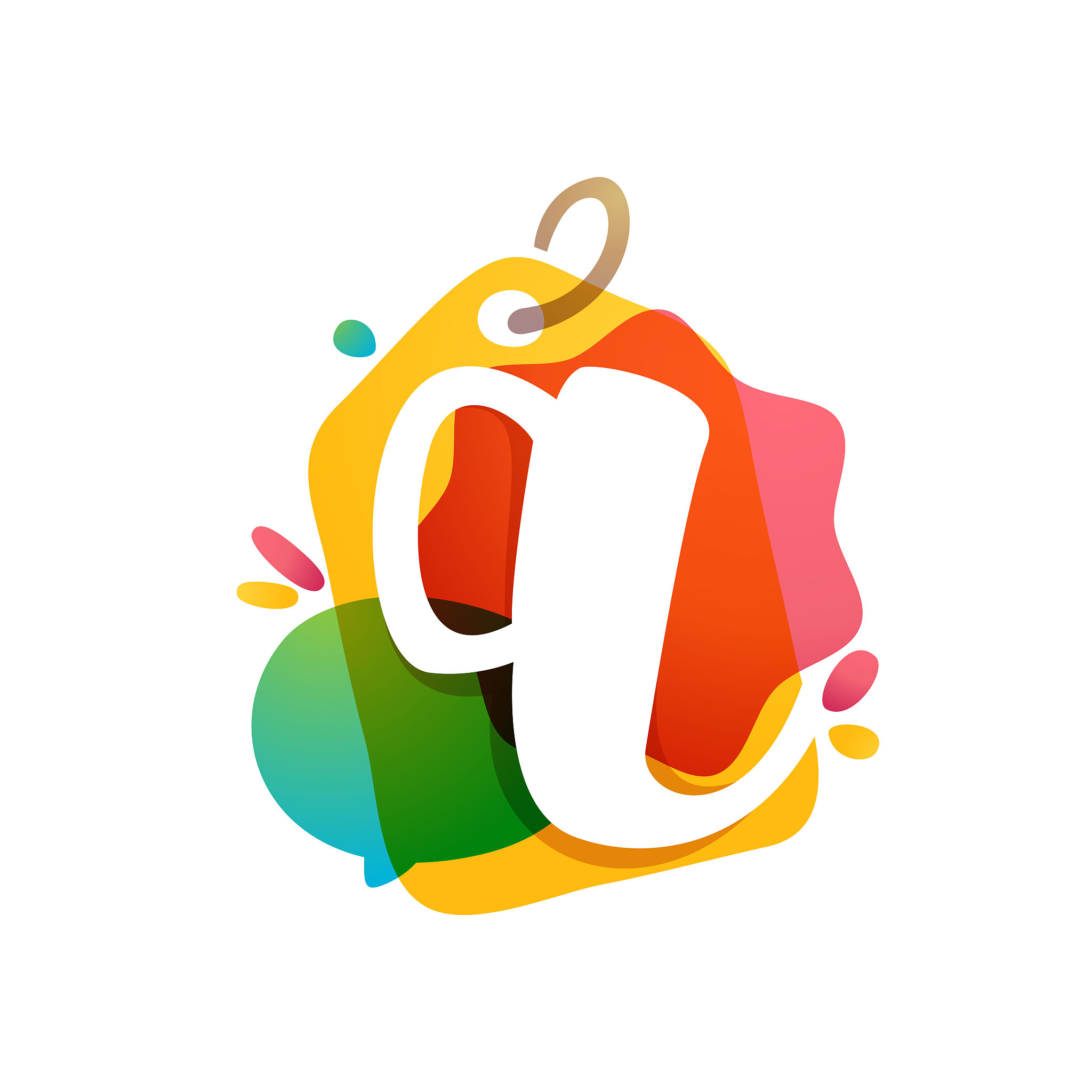 q letter logo with sale tag icon. watercolor overlay style. nega