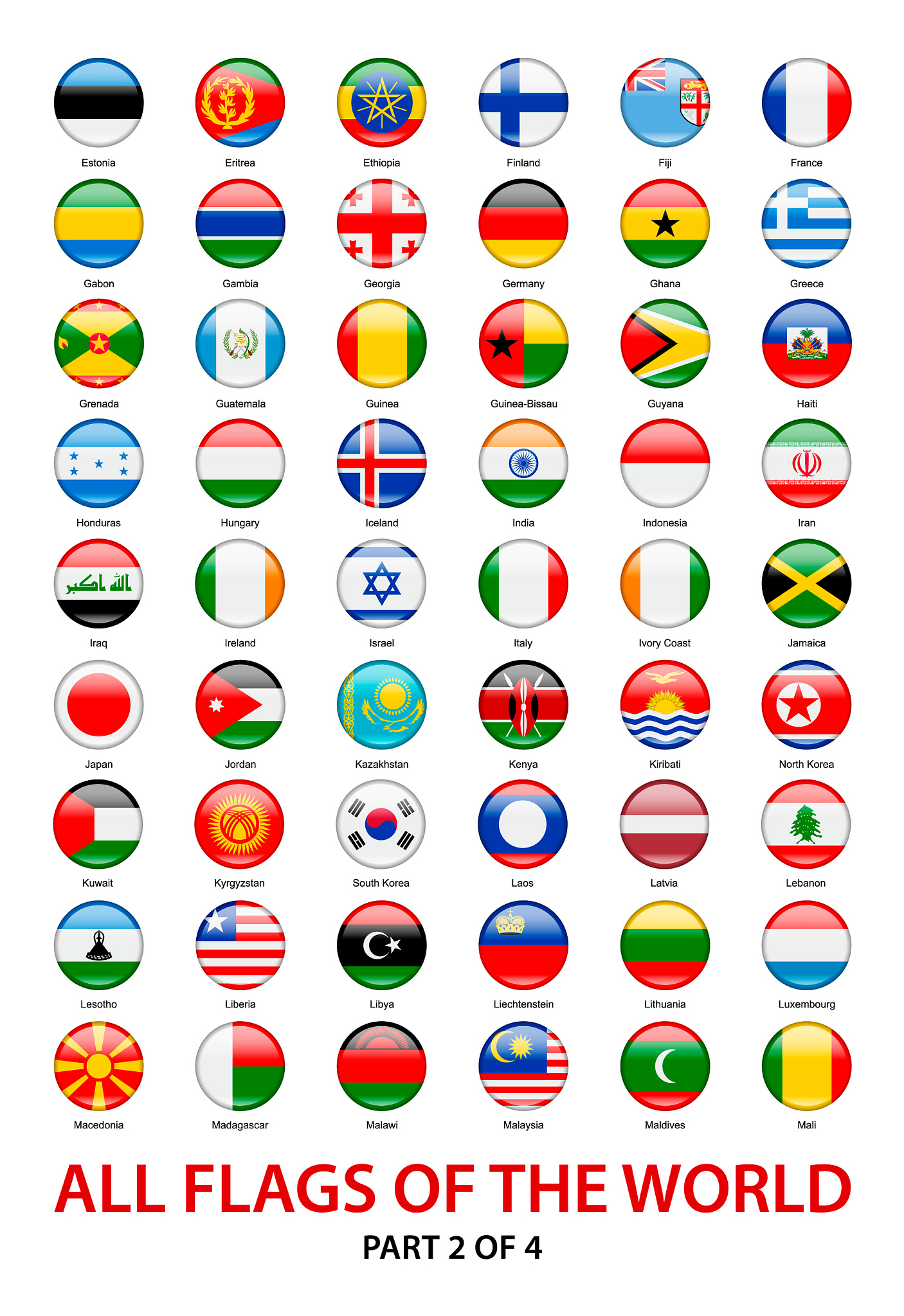 all waving world flags. vector round icons collection