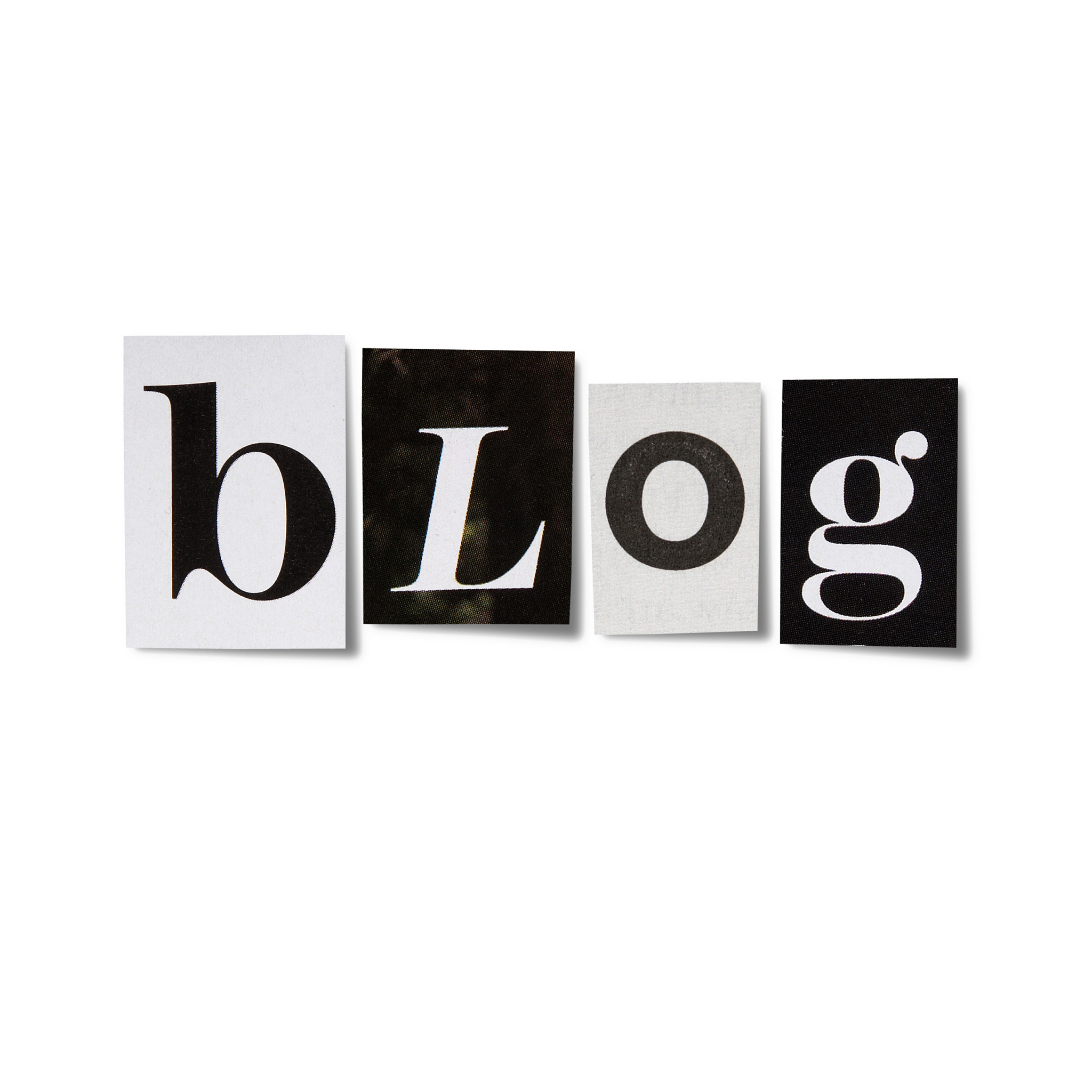 the word blog made from cutout letters isolated on white with pa