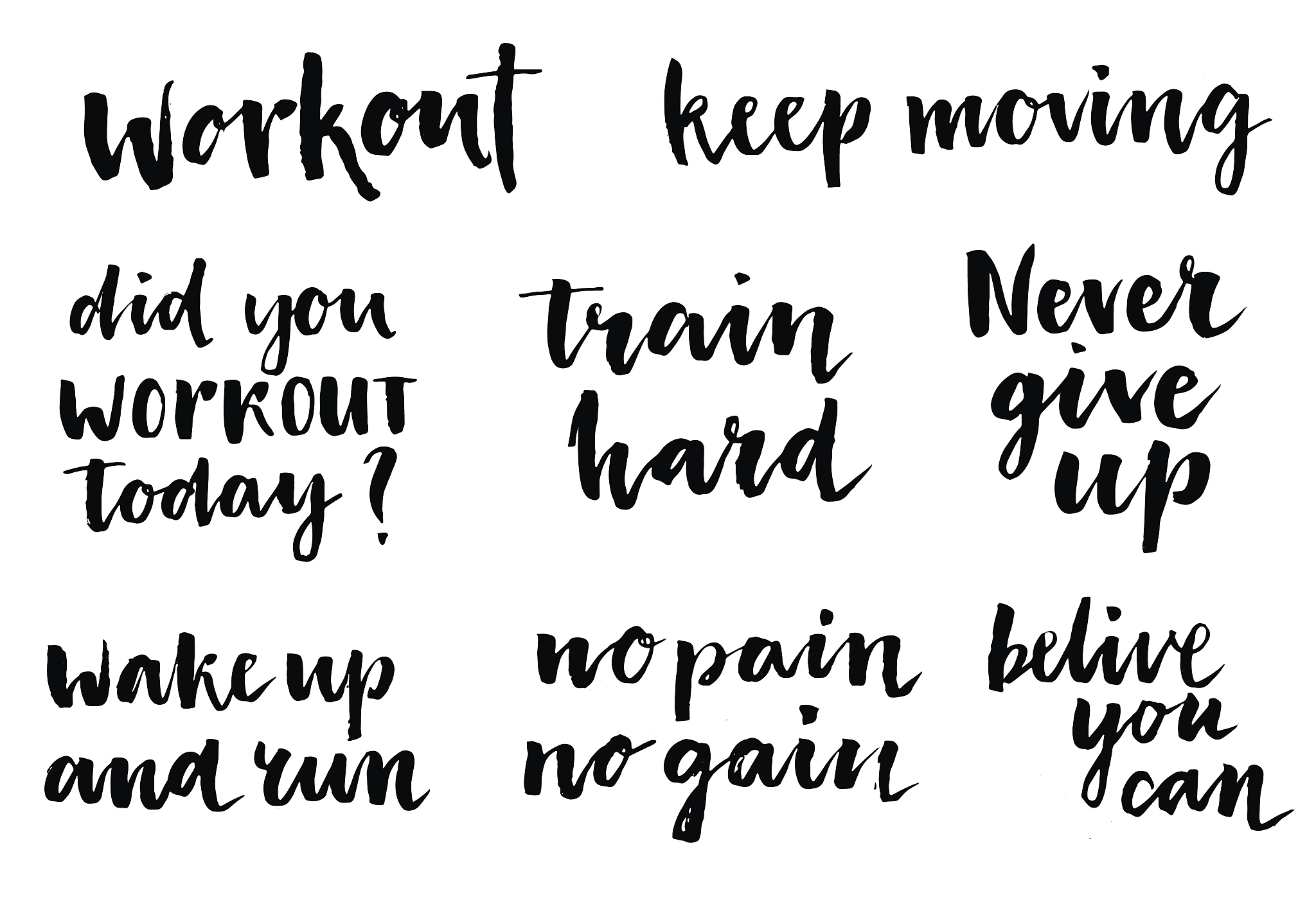 inspirational workout quote set.
