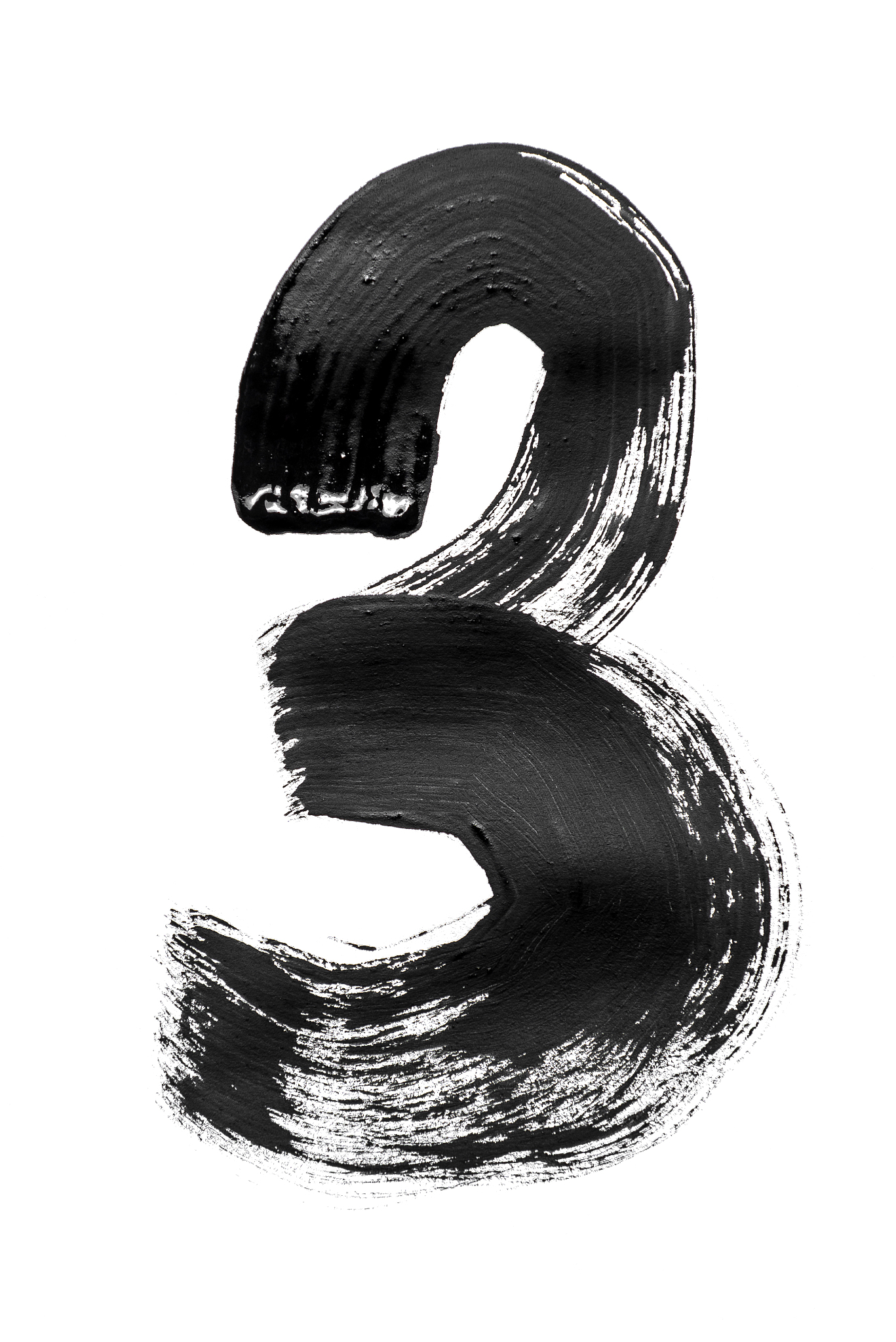 the number '3' is written in black on an isolated white backgrou