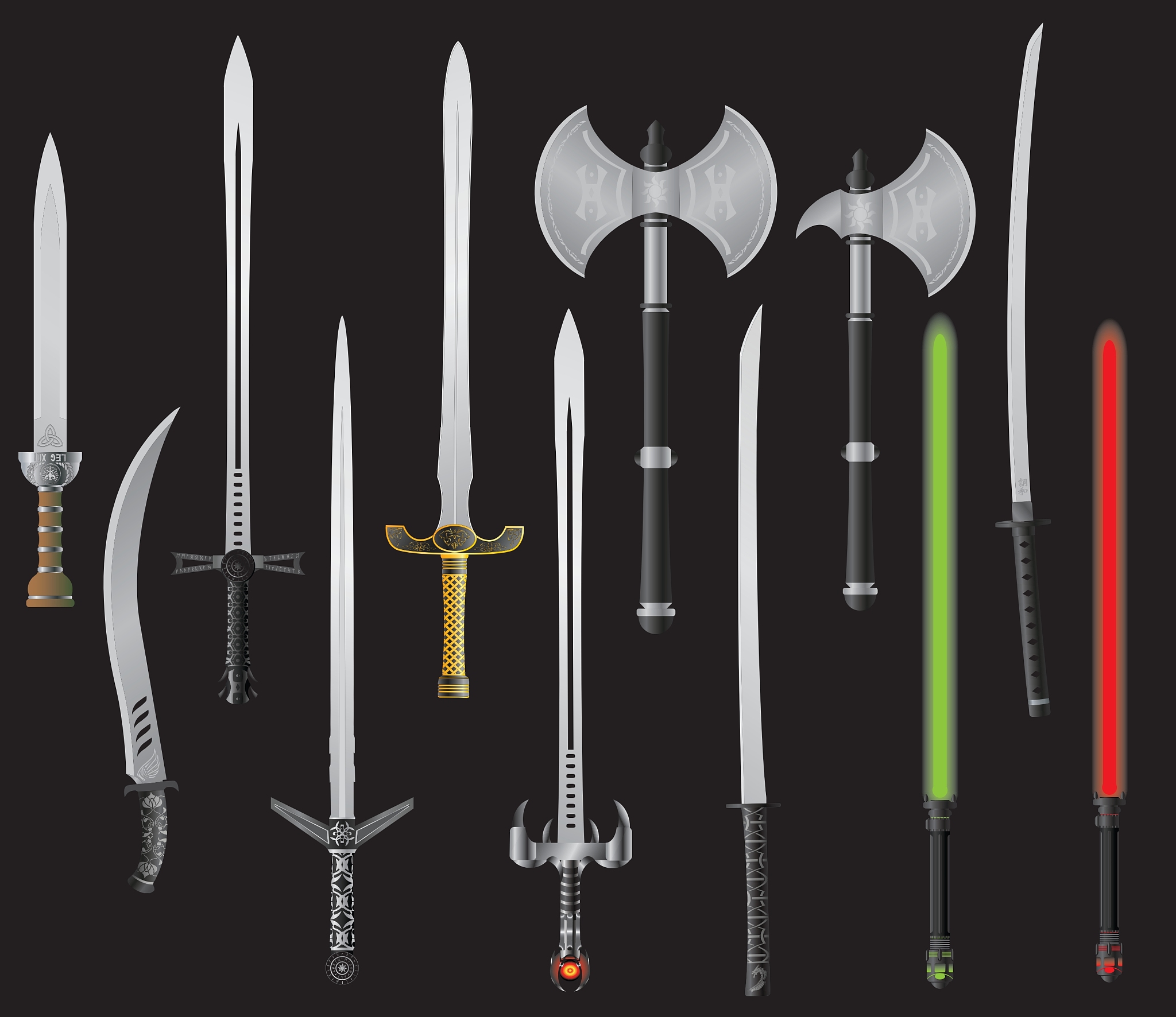 set of fantasy swords and axes