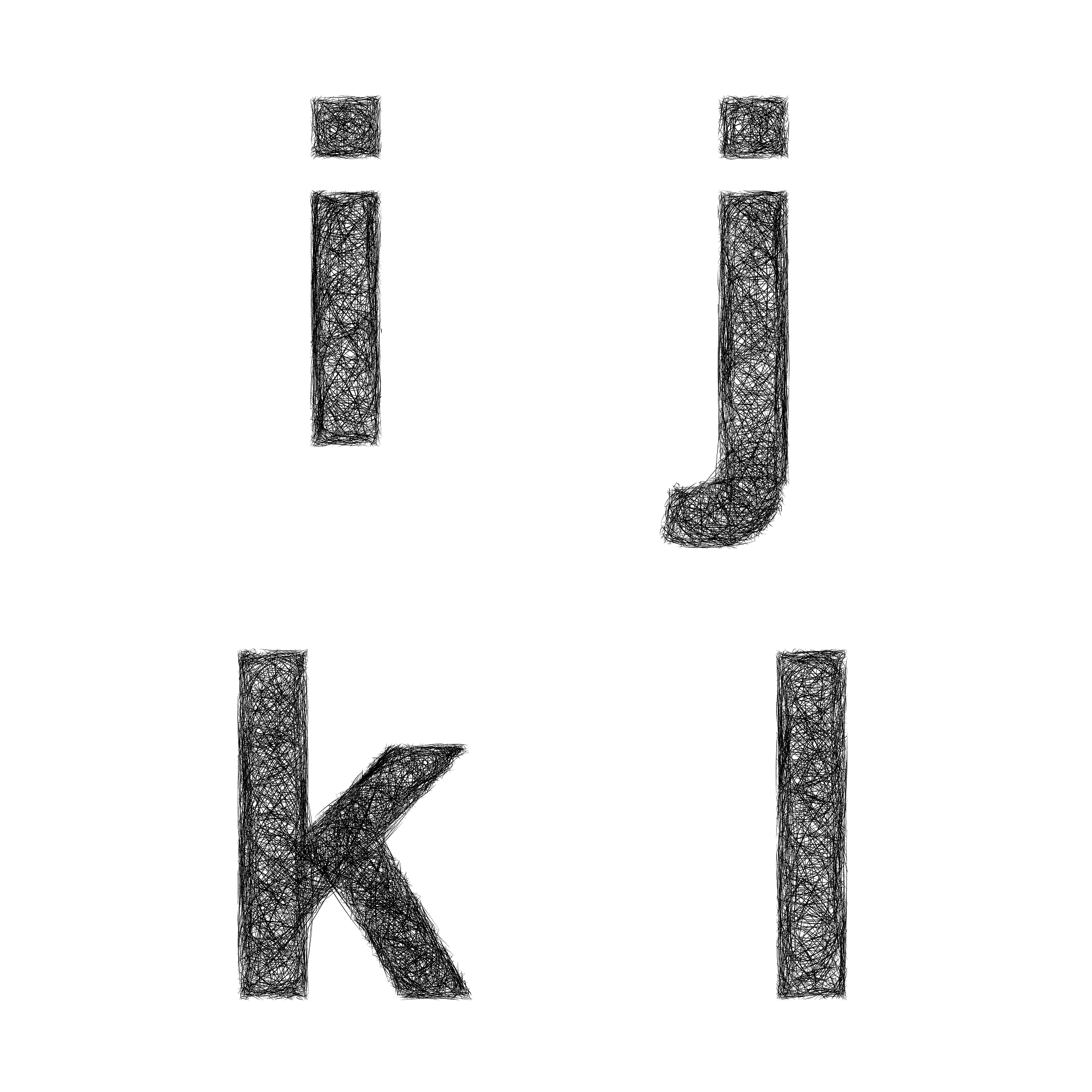 sketch font set - lowercase letters i, j, k, l