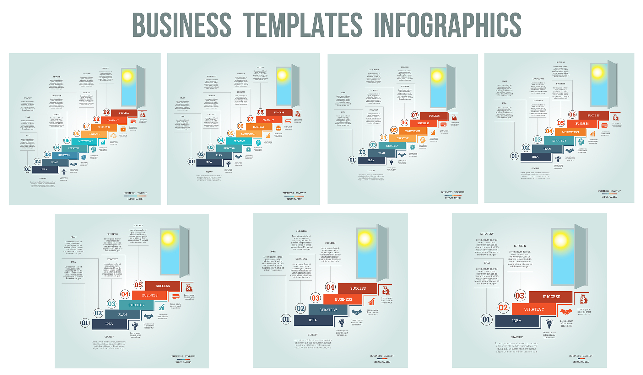 business success startup, conceptual infographics steps up ladde